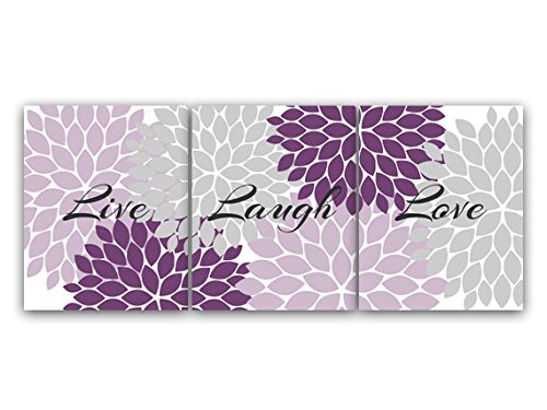 UNFRAMED Wall Art Prints - Custom Sizes for Home Decor | Purple Flower Burst Painting with Live Laugh Love Quote | Perfect for Bathroom, Bedroom & Living Room Decor | Modern Purple Grey Color Scheme - HOME70