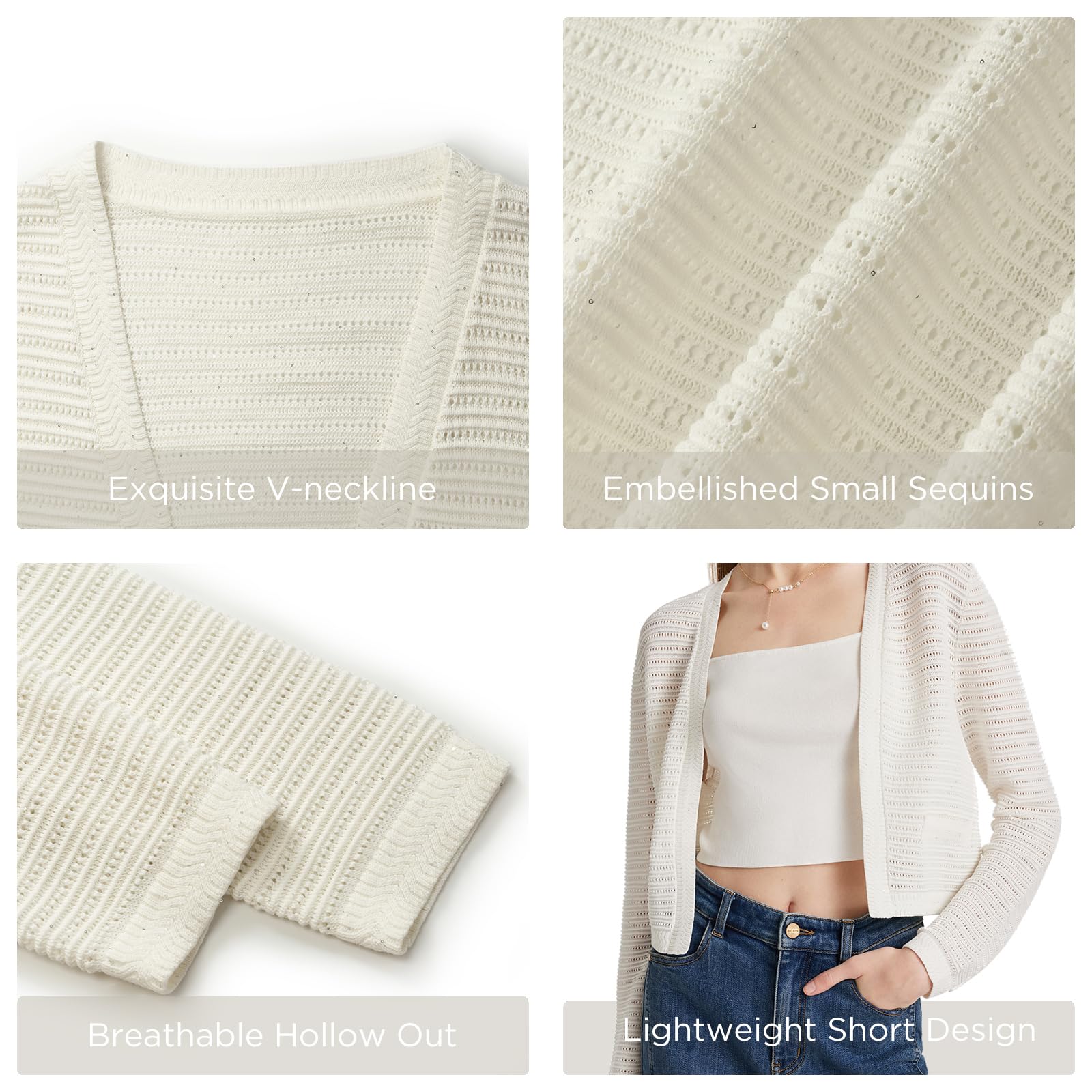 Women's Lightweight Striped Knit Cardigan Sweater with Pearl Buttons - Crew Neck Long Sleeve Open Front Cover-Up for Fall, Office Wear & Casual Outfits