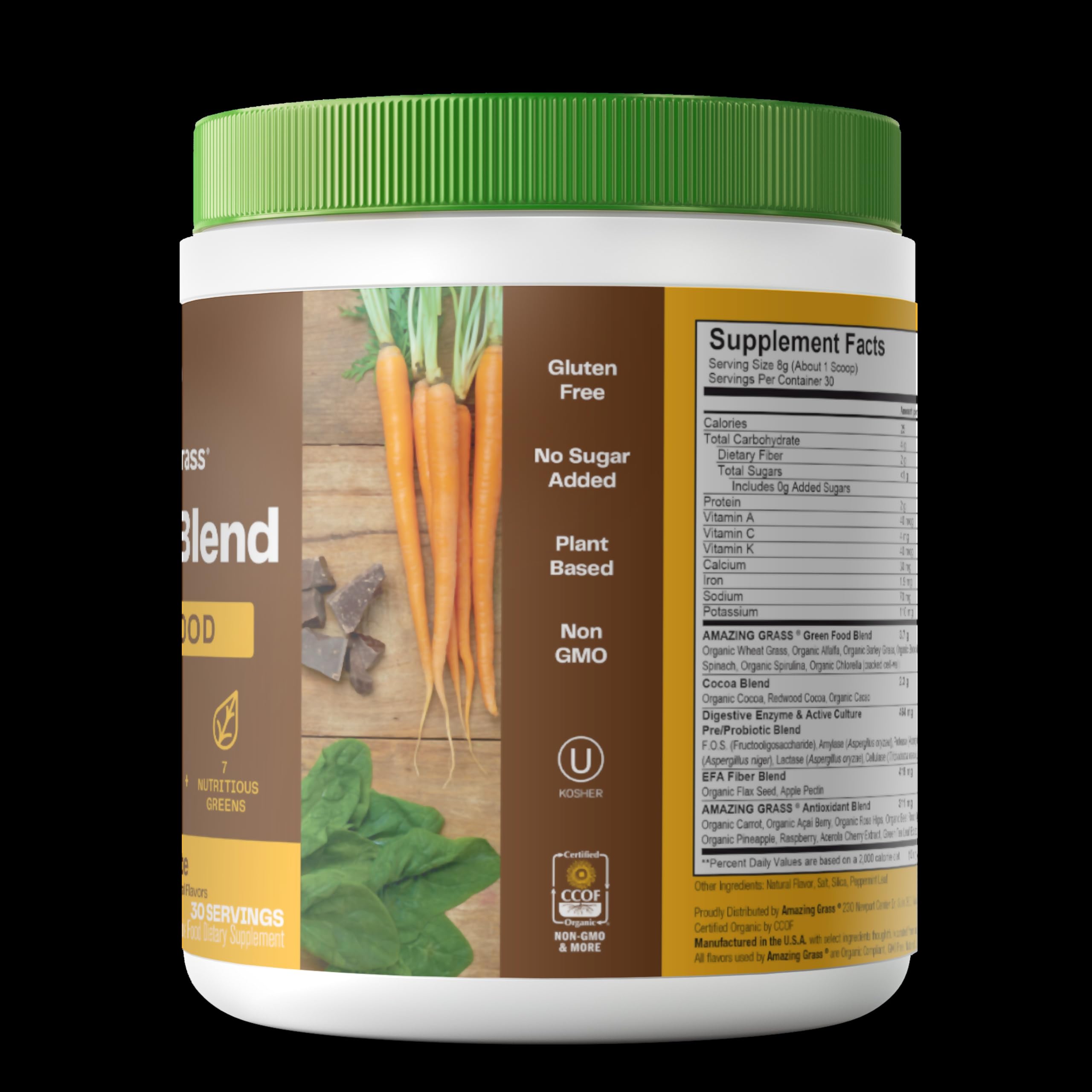 Organic Superfood Greens Powder with Digestive Enzymes & Probiotics - Chocolate Flavor (30 Servings) | Spirulina, Chlorella & Beet Root Powder for Detox & Energy Boost | Perfect for Smoothies, Juices & Post-Workout Recovery