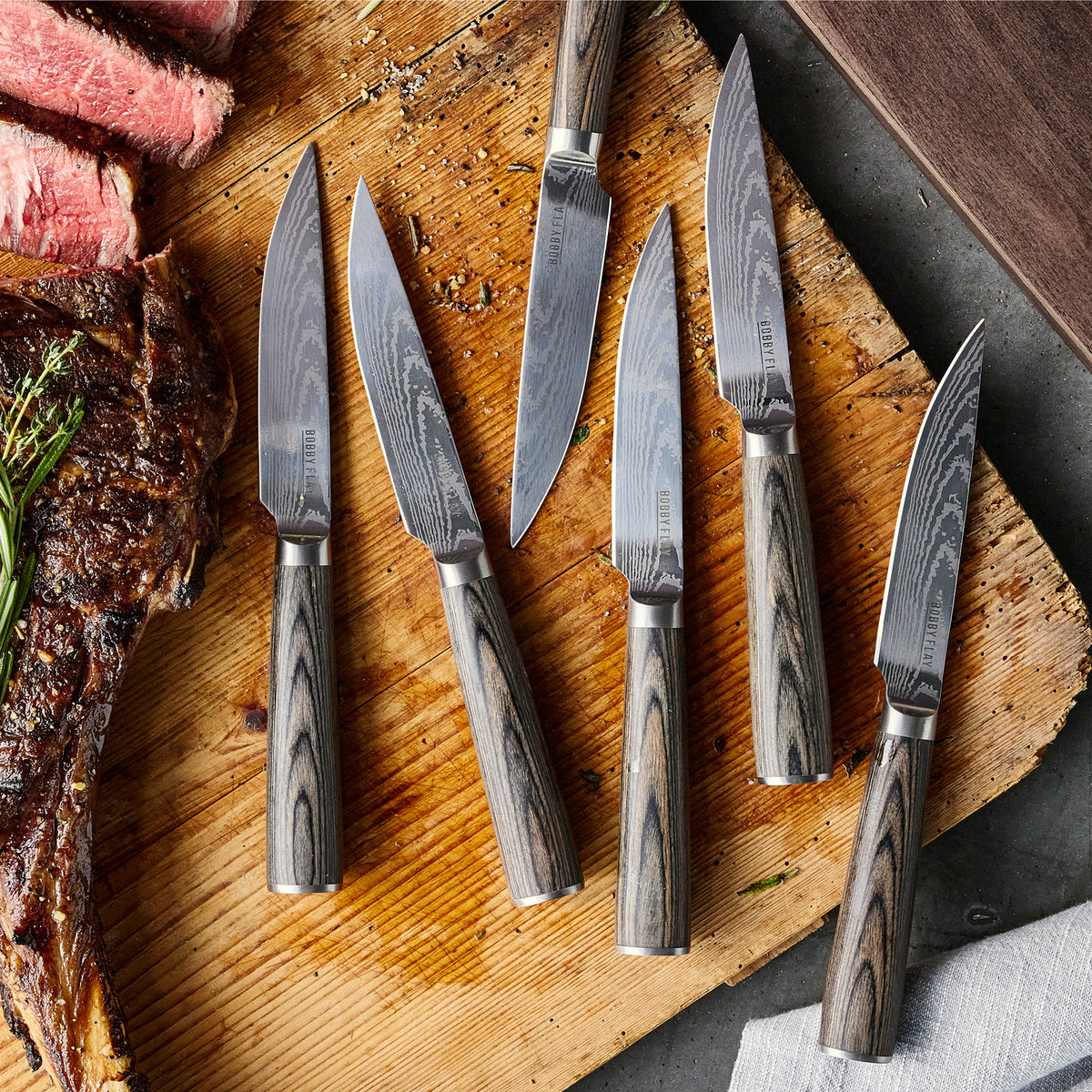 Bobby Flay by GreenPan Stainless Steel 6-Piece Steak Knife Set - Premium Sharp Cutlery for Steak, Meat & BBQ - Perfect for Dining, Gifts & Kitchen Essentials