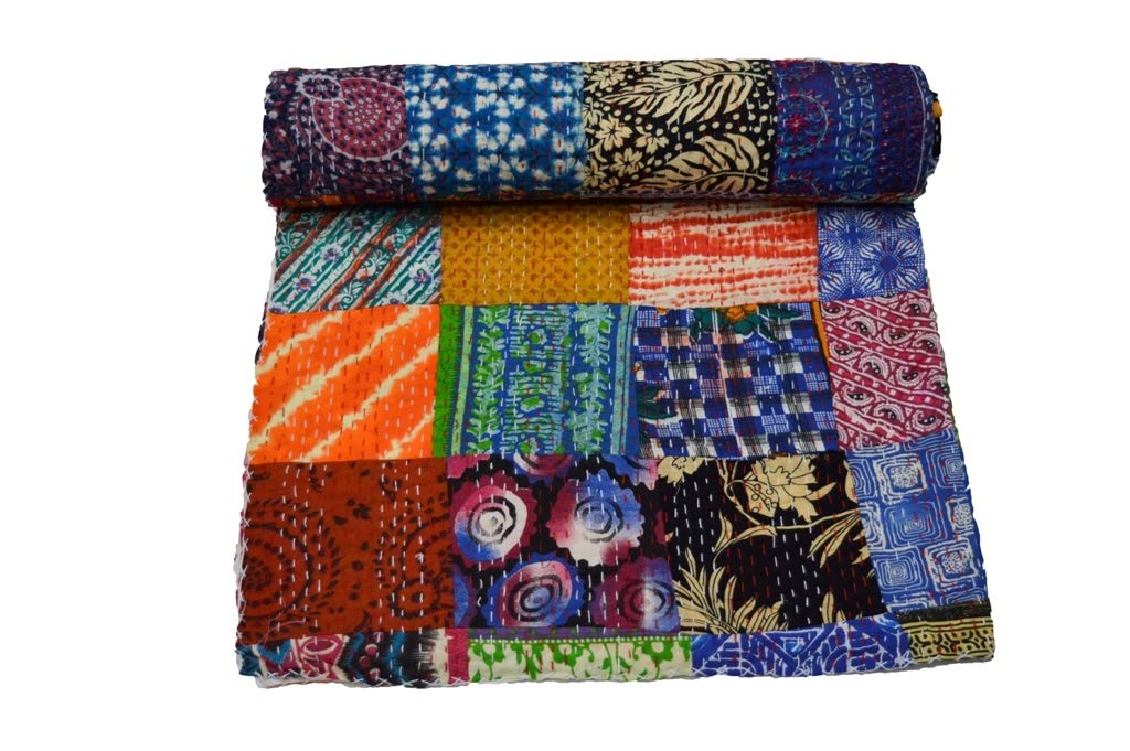 Handmade Indian Cotton Kantha Quilt - Queen Size 90