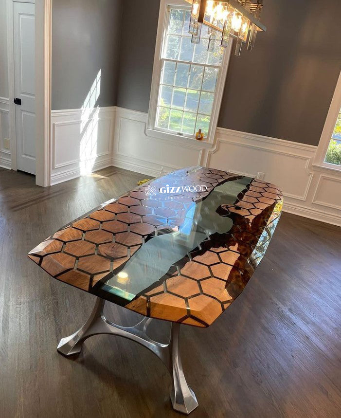 Hexagon Resin Dining Table - Modern 6-Sided Waterproof Table for Indoor/Outdoor Use - Perfect for Patio, Garden, or Dining Room Decor