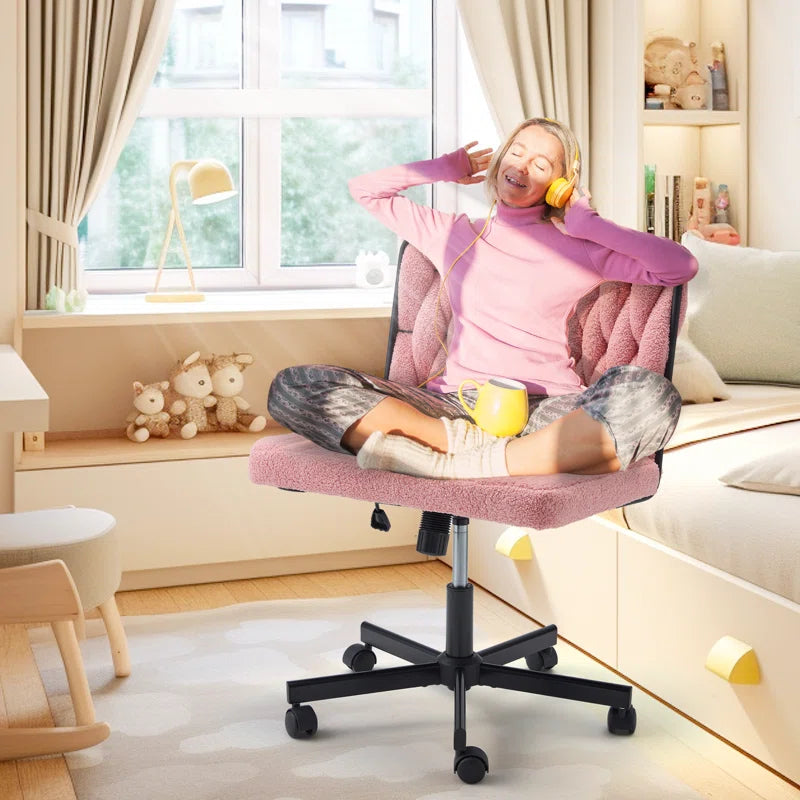 EROMMY Criss Cross Armless Rolling Chair - Height Adjustable Office Desk Chair for Work, Study & Relaxation - Perfect for Home Office, Bedroom & Living Room - Pink
