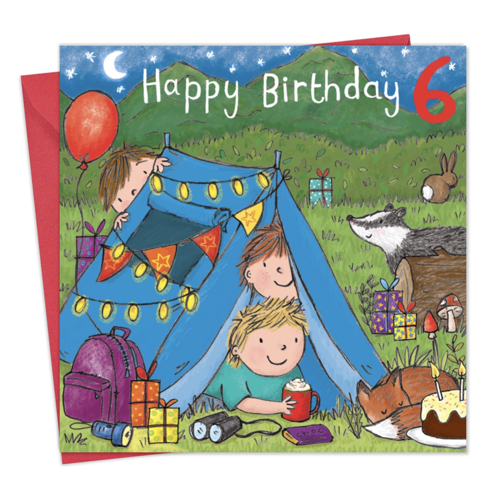Twizler 6th Birthday Card for Boys - Camping Theme Age 6 Greeting Card | Perfect for Outdoor Adventures & 6-Year-Old Birthday Celebrations