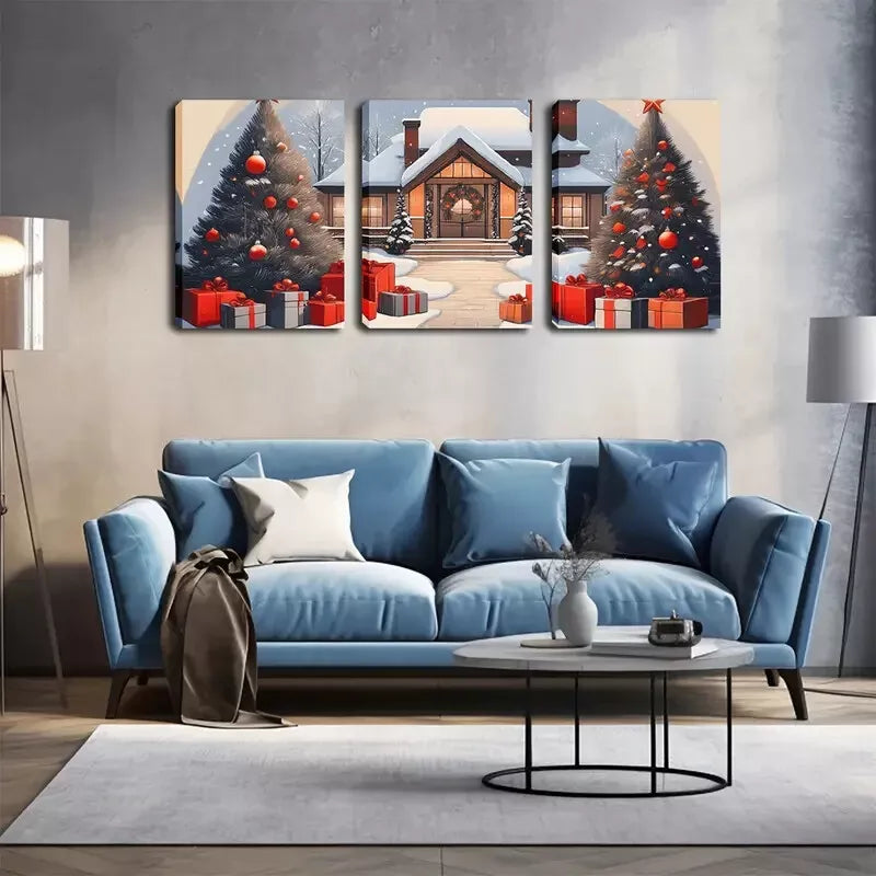 3-Piece Snowy Day & Christmas Tree Wall Art Set - Framed Canvas 40x60cm - High Quality Print - 100% Australian Made - Ready to Hang - Perfect for Living Room, Bedroom & Holiday Decor