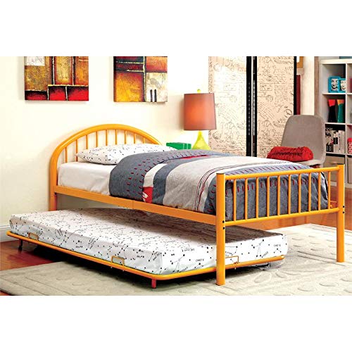 Furniture of America Capelli Contemporary Metal Slat Full Panel Bed in Orange - Modern Platform Bed Frame for Bedroom, Guest Room, or Dorm