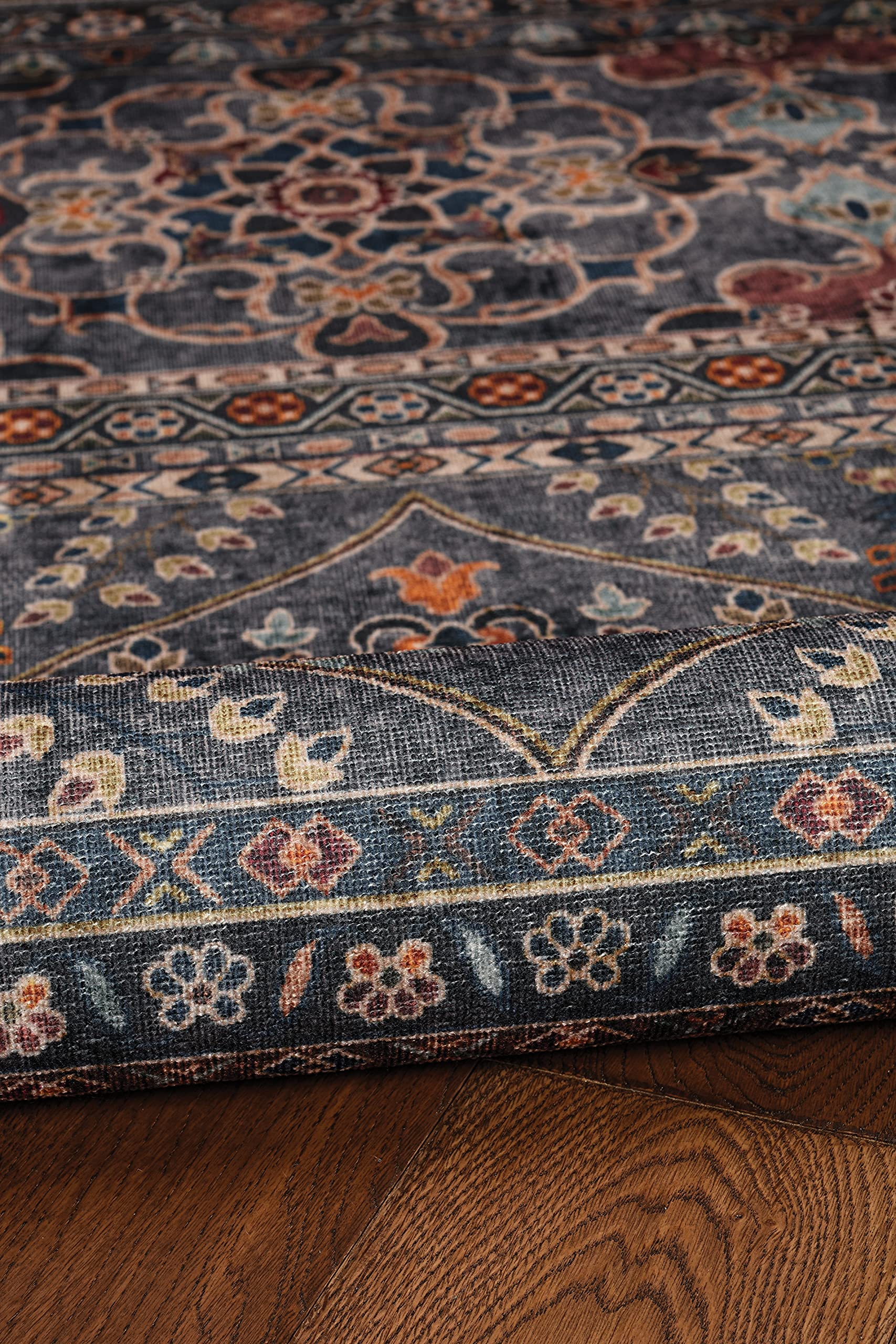 Linon Washable Area Rug 5' x 7' - Jasper Teal & Ivory Indoor/Outdoor Rug - Soft Non-Slip Floor Mat for Living Room, Bedroom, Patio & Office Decor