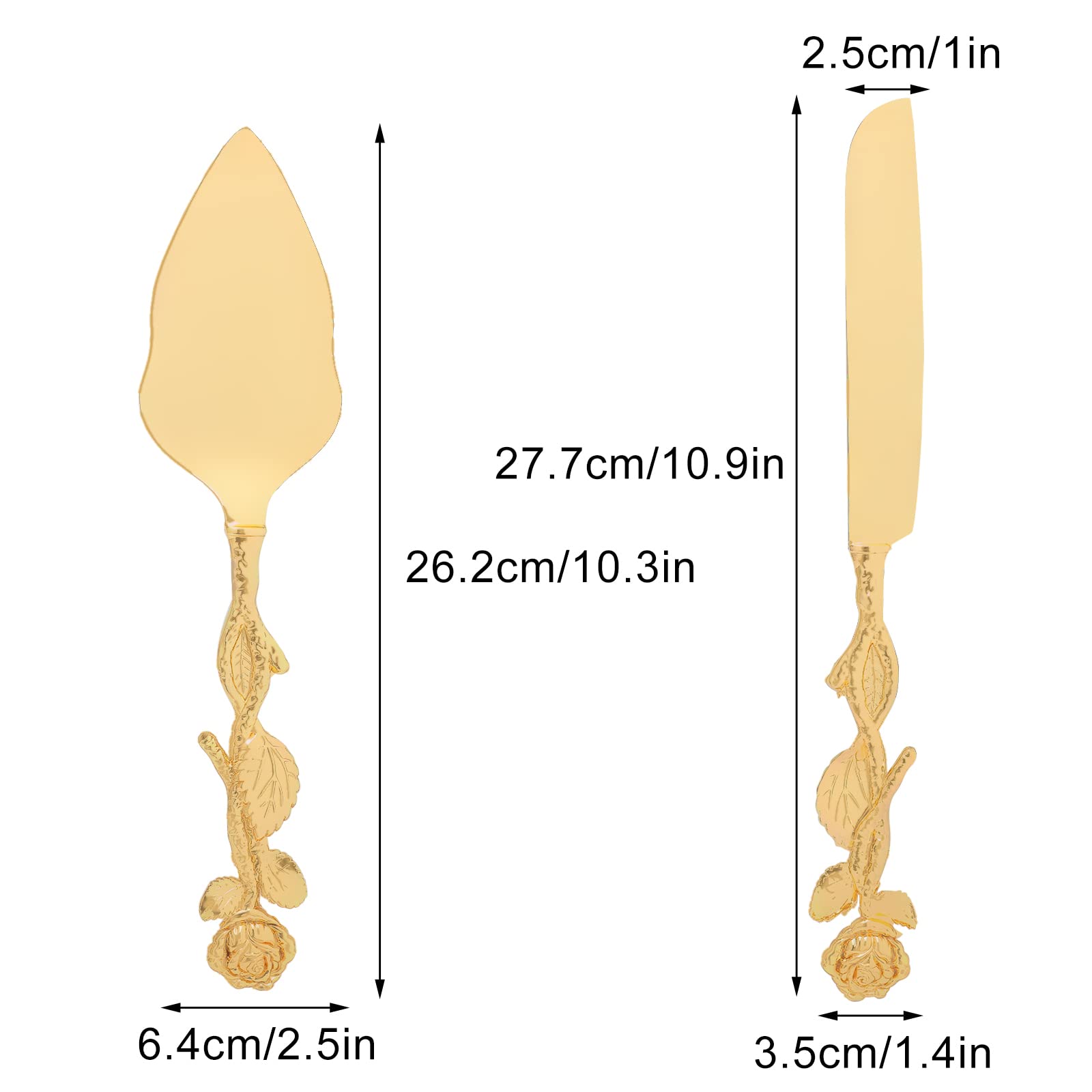 Personalized Gold Wedding Cake Knife and Server Set - Engraved Cake Cutting Set for Wedding, Birthday Party - Custom Rose Gold Pastry Pie & Pizza Cutter - Elegant Cake Serving Utensils for Special Occasions