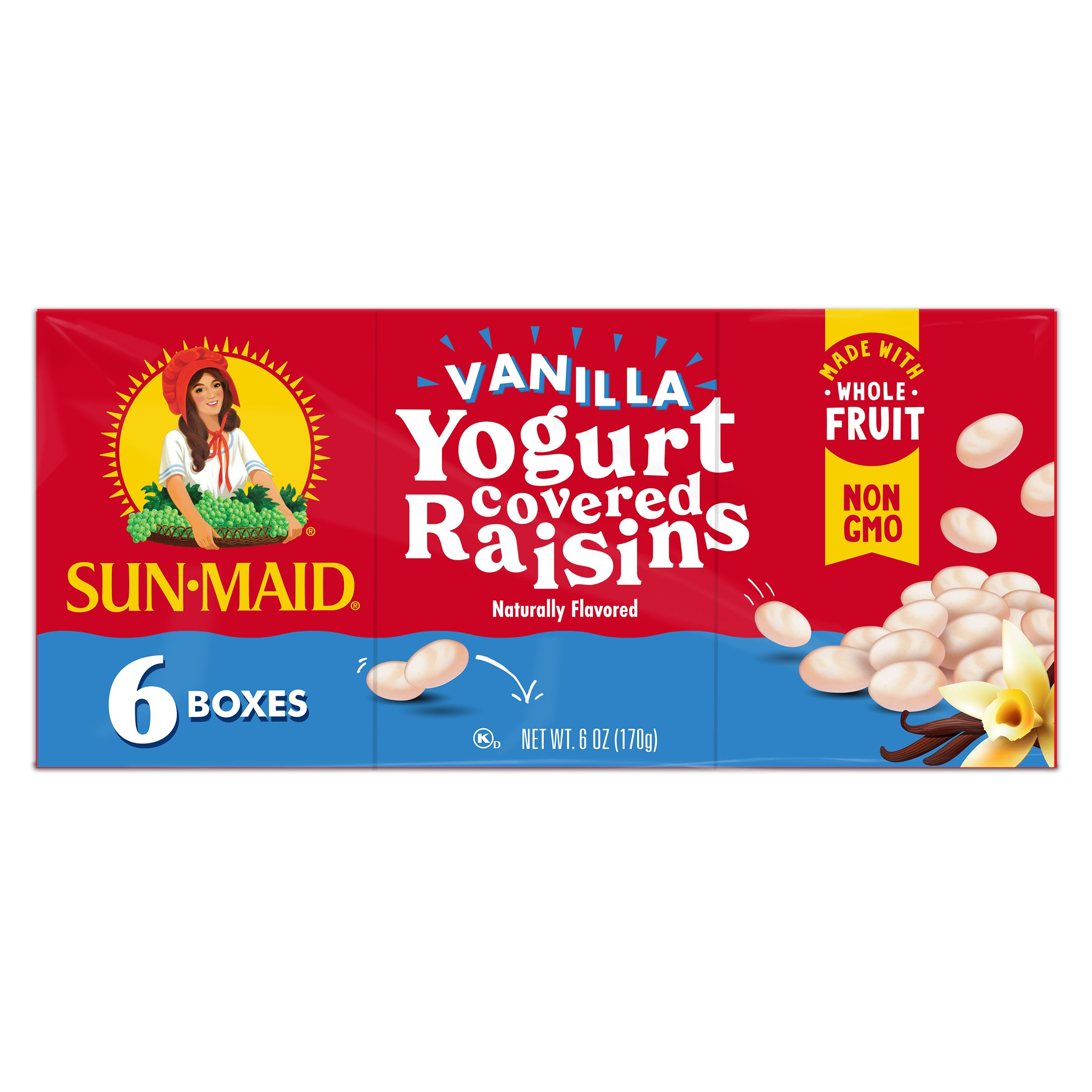 Sun-Maid Vanilla Yogurt Coated Raisins (6 Pack) - 1 oz Snack-Size Boxes - Healthy Yogurt Covered Dried Fruit Snacks for Kids Lunch, Office, Travel & On-The-Go Snacking