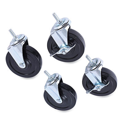 Alera® 4-Pack Wire Shelving Casters with Grip Ring Type K Stem - 2 Locking & 2 Swivel Wheels in Black/Silver for Home Storage, Garage Organization & Retail Displays