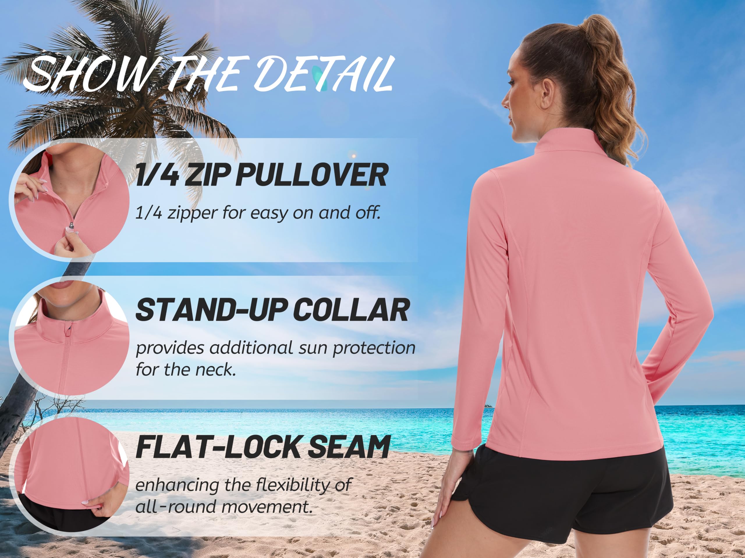 TACVASEN Women's UPF 50+ UV Protection Long Sleeve Quarter Zip Pullover - Golf Shirt, Workout Top & Outdoor Activewear for Hiking, Running, Tennis & Sun Protection