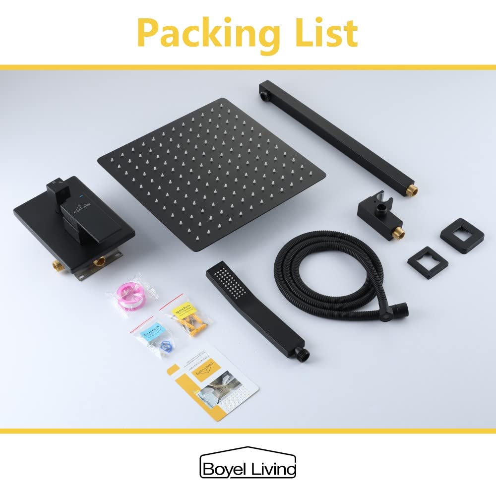 Premium 12 Inch Rainfall Shower System Set - High Pressure Matte Black Shower Head with Wall Mounted Faucet (2-Function) for Luxurious Bathroom Experience | Perfect for Master Bath, Spa Retreat & Modern Home Renovation