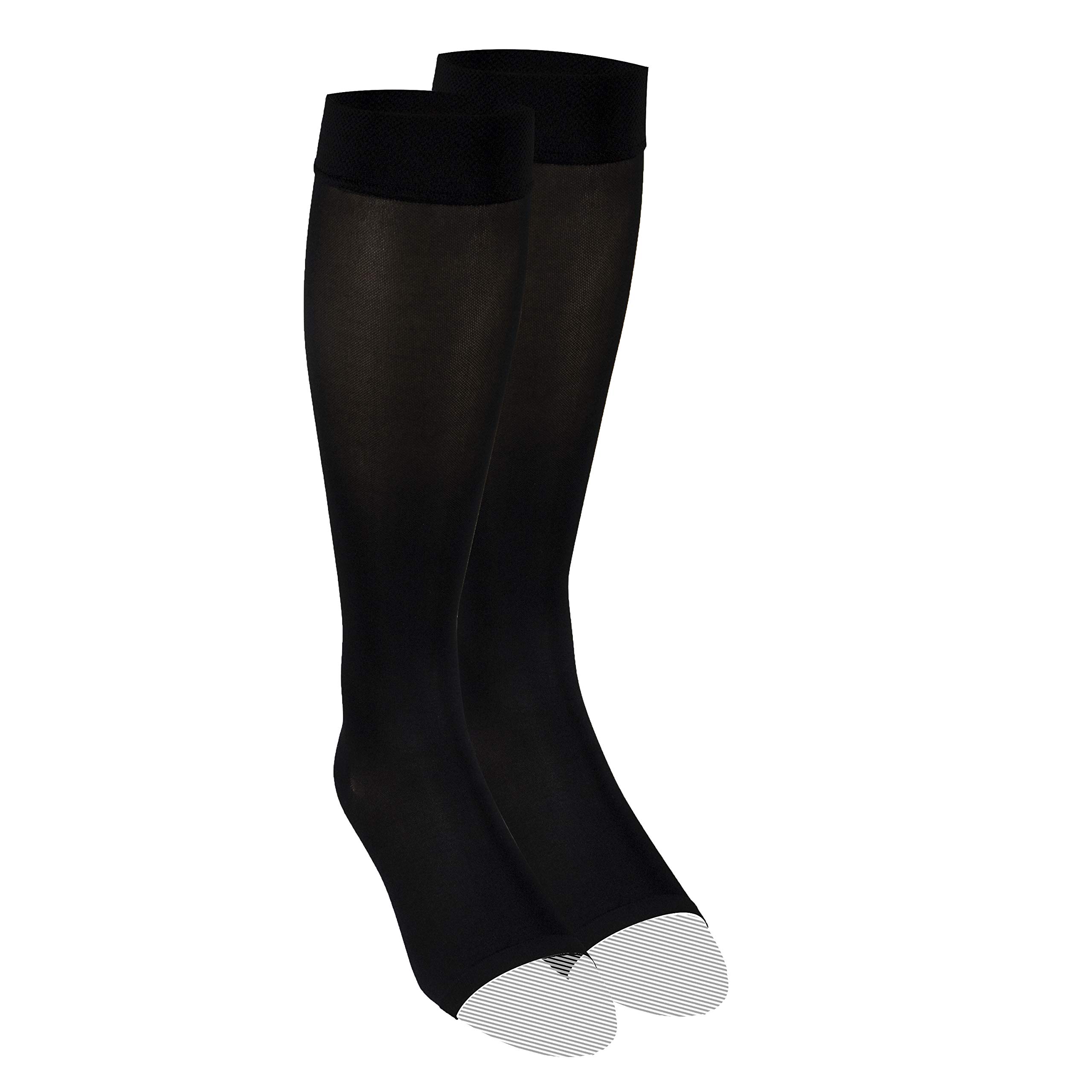 Truform Women's Knee High Compression Stockings 15-20 mmHg - Open Toe Opaque Black (Large) - Improve Circulation for Travel, Work & Varicose Vein Relief