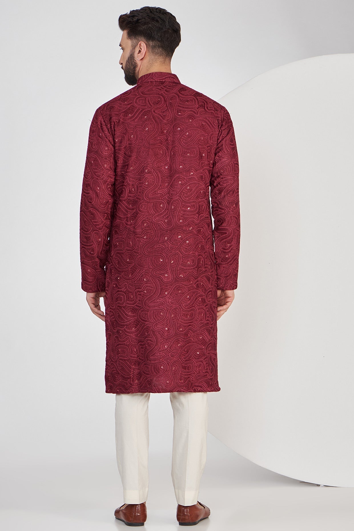 Elegant Maroon Abstract Embroidered Kurta with Sequins for Women - Perfect for Festivals, Weddings & Special Occasions