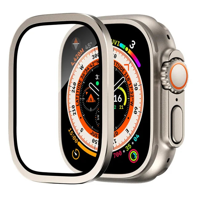 49mm Ultra Bezel Ring with Tempered Glass Protector - Durable Metal Frame & Scratch-Resistant Screen Cover for Smartwatches (Perfect for Fitness Tracking, Workouts & Everyday Wear)