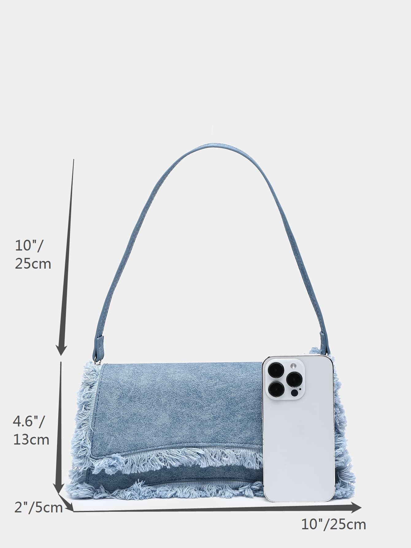 Verdusa Women's Denim Flap Shoulder Bag - Crossbody Underarm Satchel Purse for Casual Outings, Work & Travel | Stylish Blue Jeans Handbag