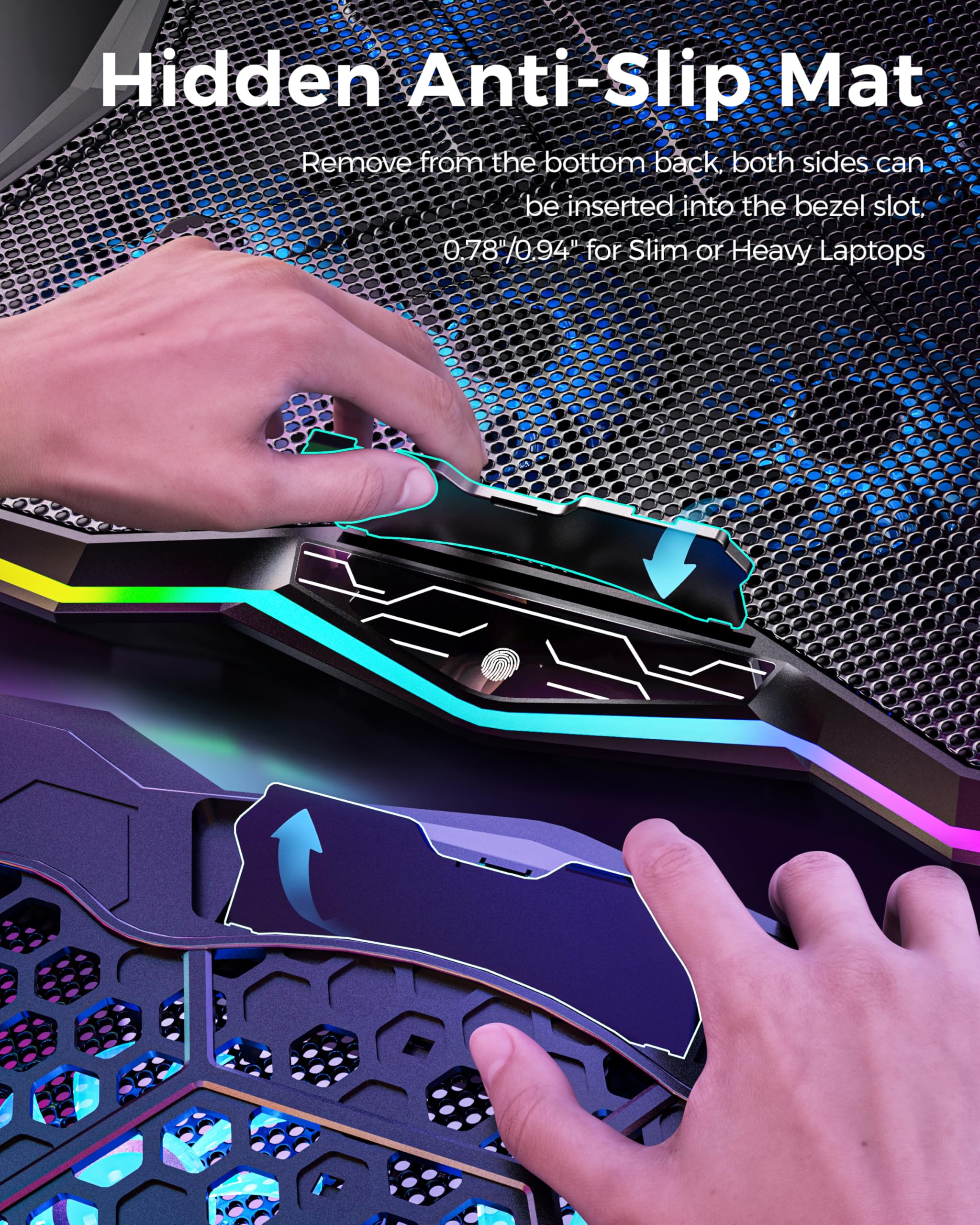 AICHESON 8-Fan RGB Gaming Laptop Cooling Pad with Adjustable Height (7 Slots) & Dual USB Ports - Perfect for 15.6-17.3 Inch Notebooks - Ideal for Gaming, Streaming & Long Work Sessions