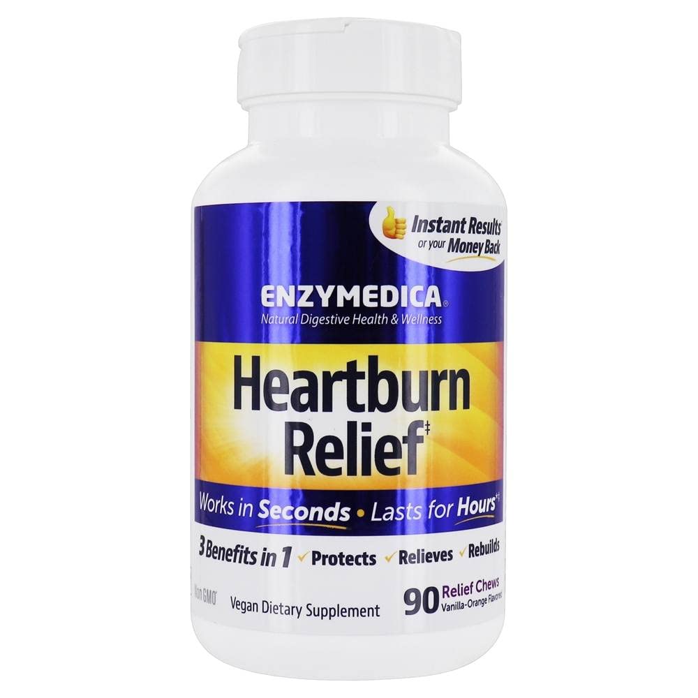 Enzymedica Heartburn Relief Chewable Tablets - Vanilla Orange Flavor (108 Count) | Fast-Acting Digestive Support for Acid Reflux & Indigestion | Perfect for After Meals & Travel