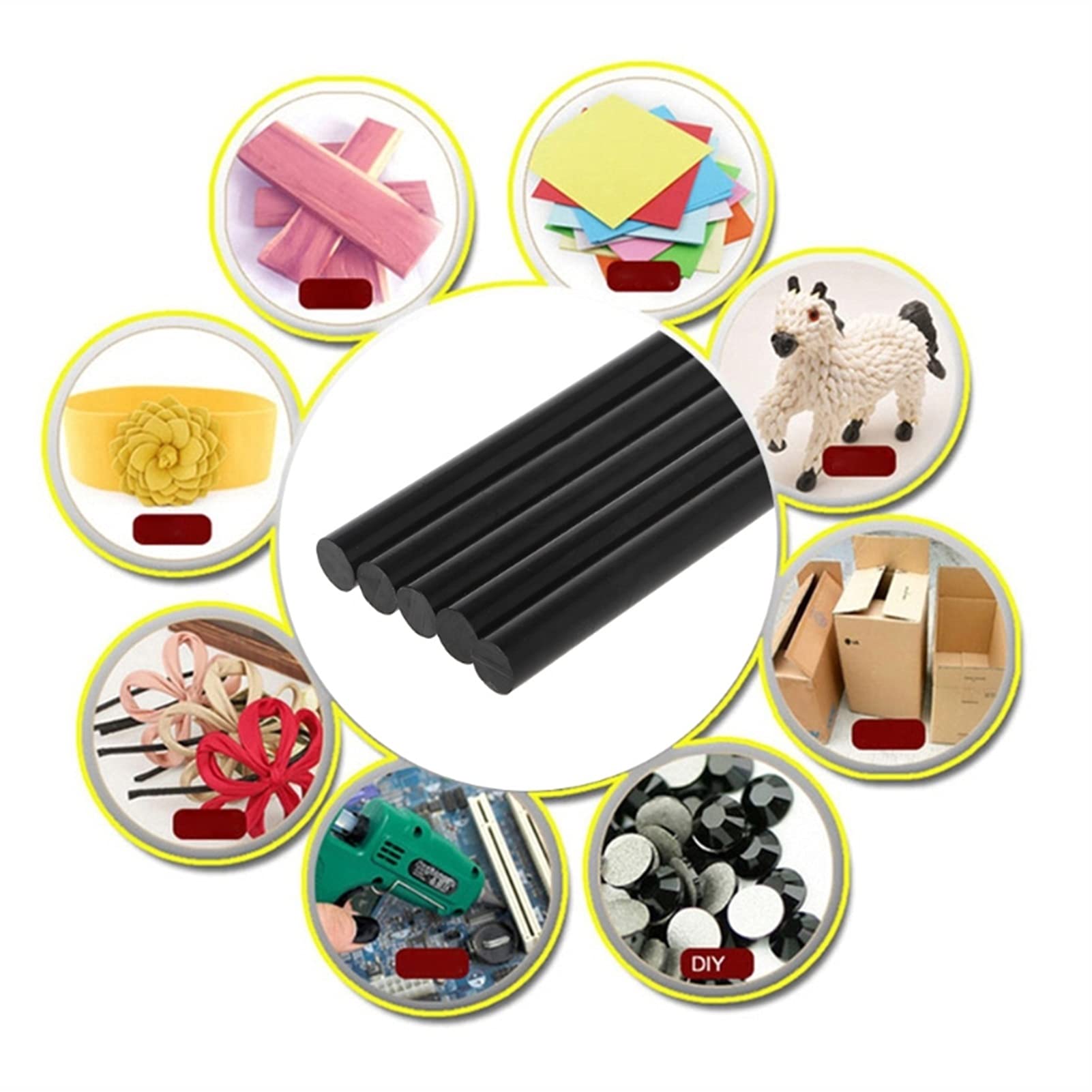 5pcs Black Hot Melt Glue Sticks - 11mm High Adhesive for DIY Crafts, Toys, Home Repairs & Woodworking Projects - Strong Bonding for Quick Fixes and Creative Projects
