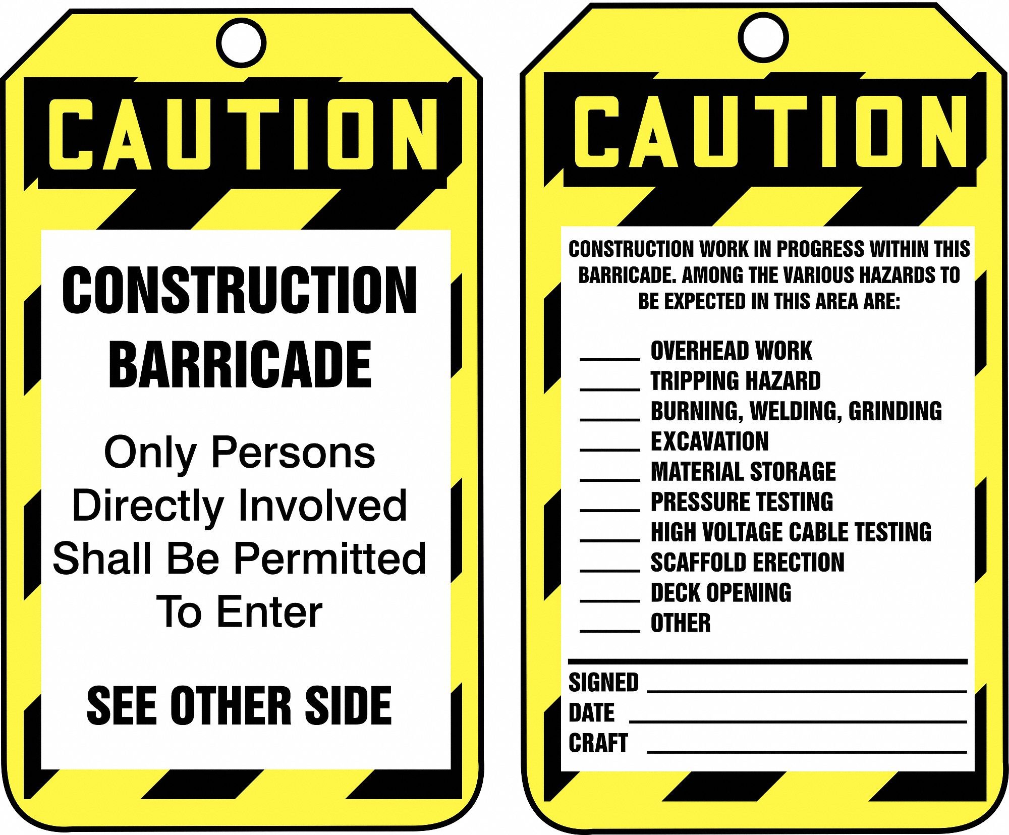 Accuform 10 mil PF Cardstock Barricade Caution Tags - 5-3/4