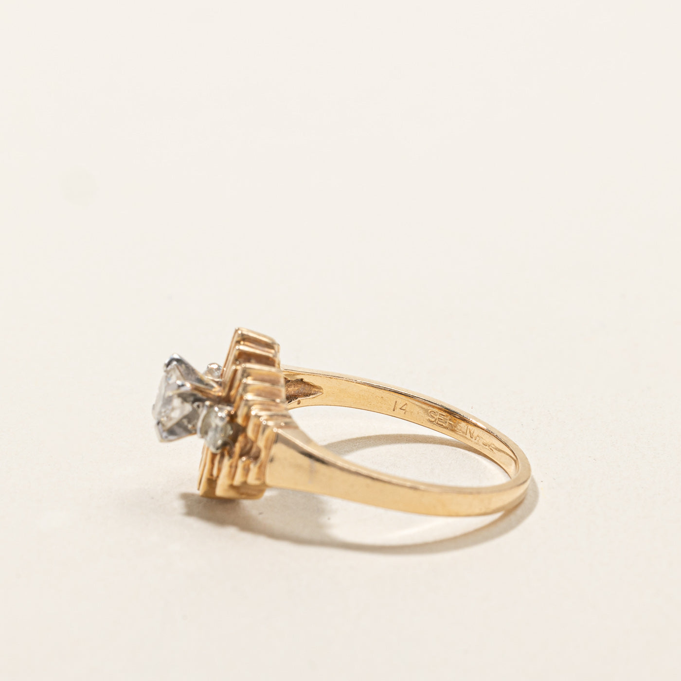 Three Stone Diamond Textured Tapered Ring | 0.35ctw | Size 5.5 | Wedding, Engagement, Anniversary Jewelry Gift for Women