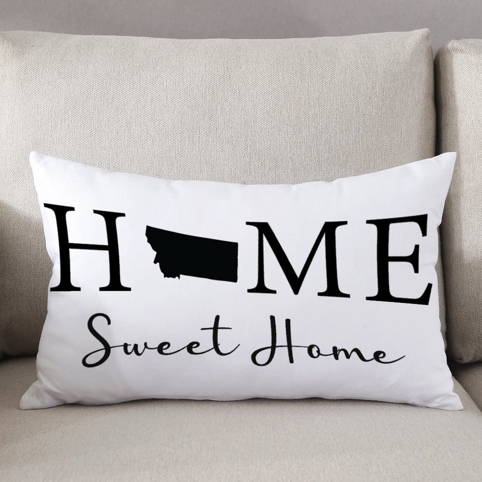 Montana State Map Decorative Throw Pillow Covers - 12x20 Inch Farmhouse Style Home Sweet Home Cushion Covers for Living Room, Bedroom & Sofa Decor - Perfect for Cozy Farmhouse, Rustic Cabin or Western Home Decor