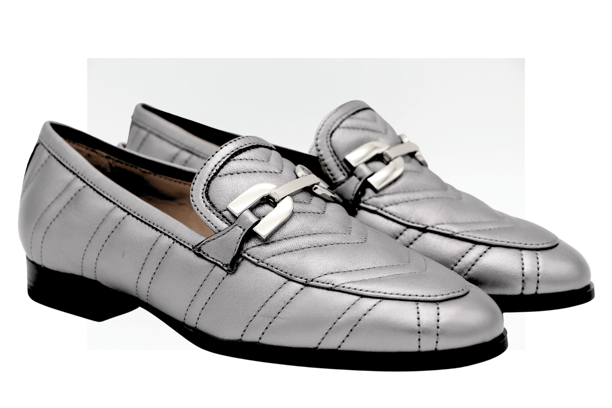 Unisa Dexter Pewter Quilted Leather Loafers for Women - Comfortable Slip-On Shoes for Work, Office & Casual Wear