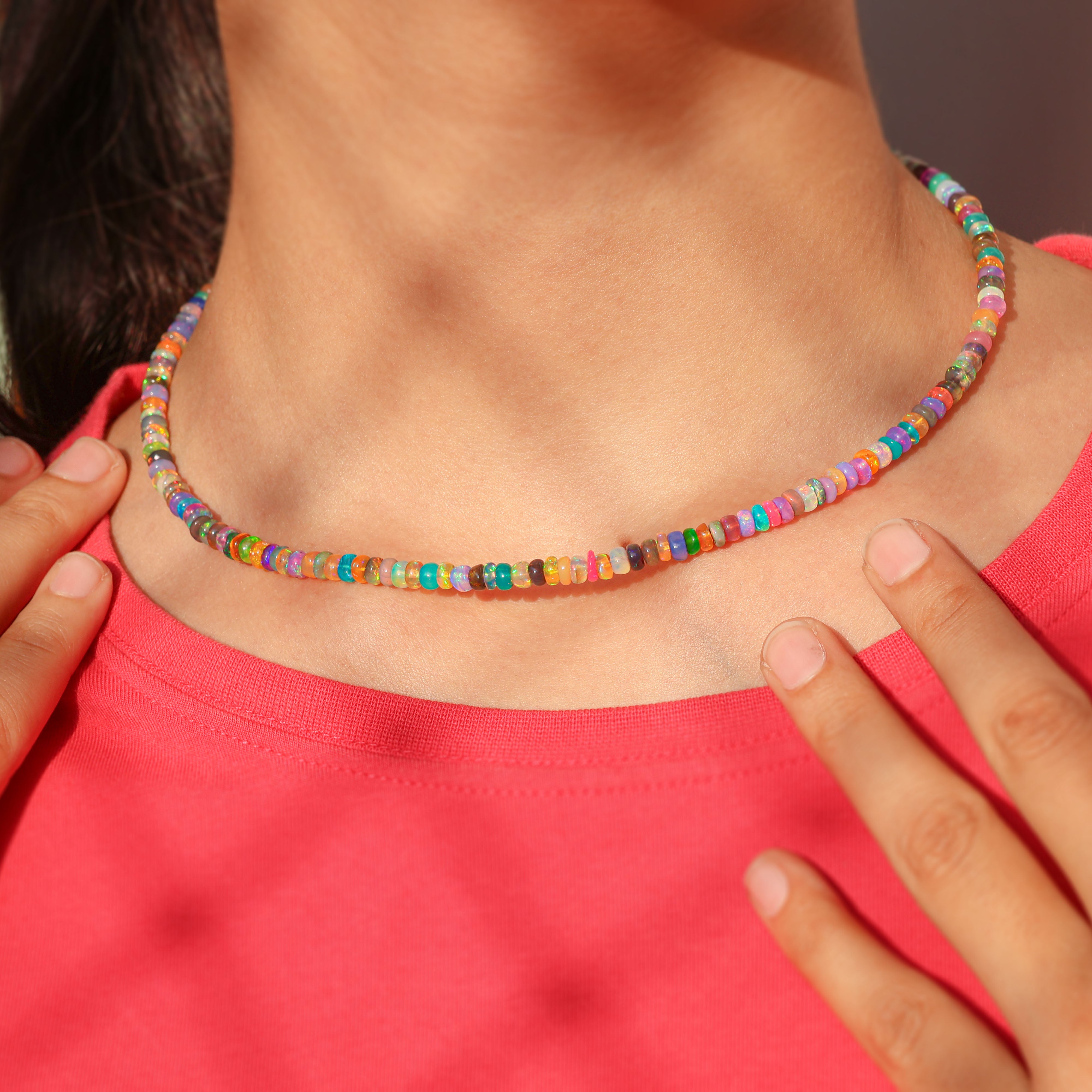 Natural Multi Opal Plain Beaded Necklace - Elegant Handmade Jewelry for Women, Gift for Her | Perfect for Weddings, Parties & Everyday Wear