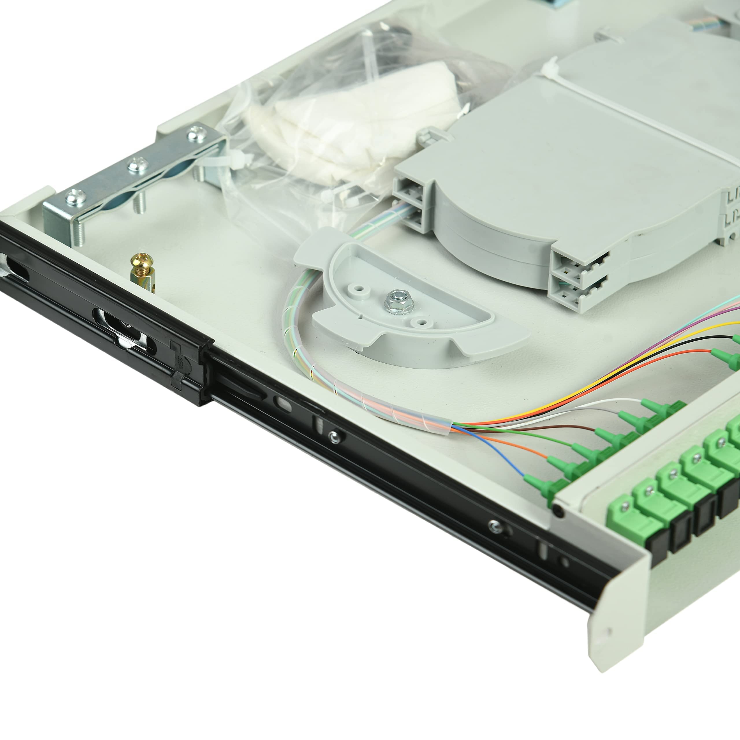 24 Port SC/APC Singlemode Fiber Optic Patch Panel - 1U Rack Mount Enclosure with Telescoping Sliding Design - 19