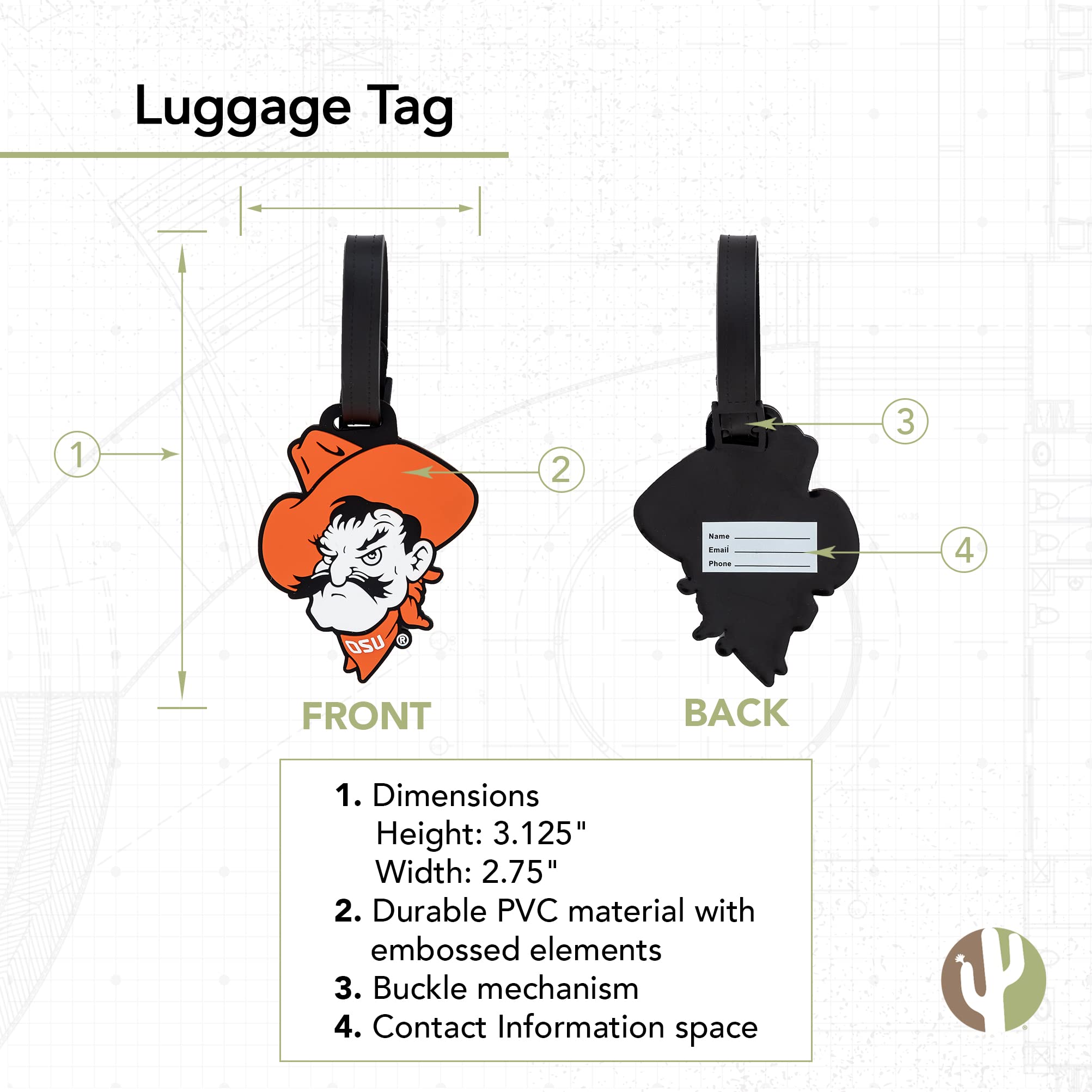 Oklahoma State University OSU Cowboys PVC Luggage Tag - Desert Cactus Design A | Durable Travel Bag Tag for Suitcases, Backpacks & College Accessories