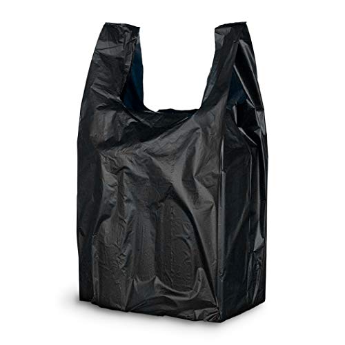 2000 Pack Black Plastic T-Shirt Bags 6x3x12 Inches - 0.65 Mil Thickness Unprinted Polyethylene Shopping Bags with Handles for Retail, Grocery, Clothing Stores | Perfect for Convenient Carry-Out, Food Packaging & Merchandise Display