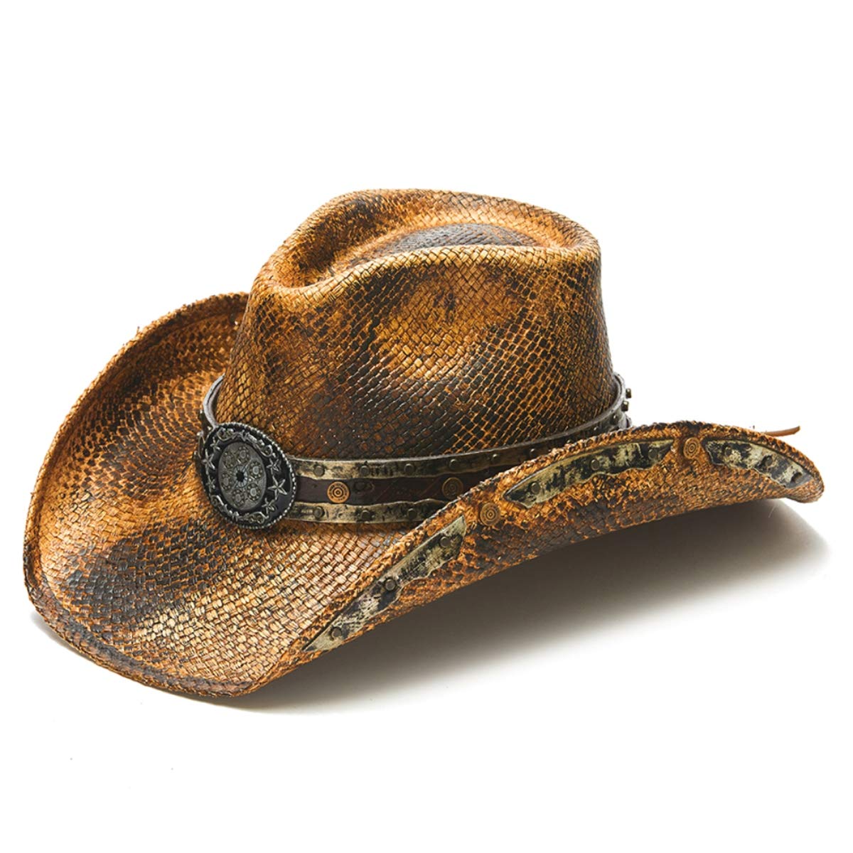Men's Rusty Western Cowboy Hat with Bullet Band - Vintage Style Cowboy Hat for Rodeo, Country Music Festivals & Western Fashion