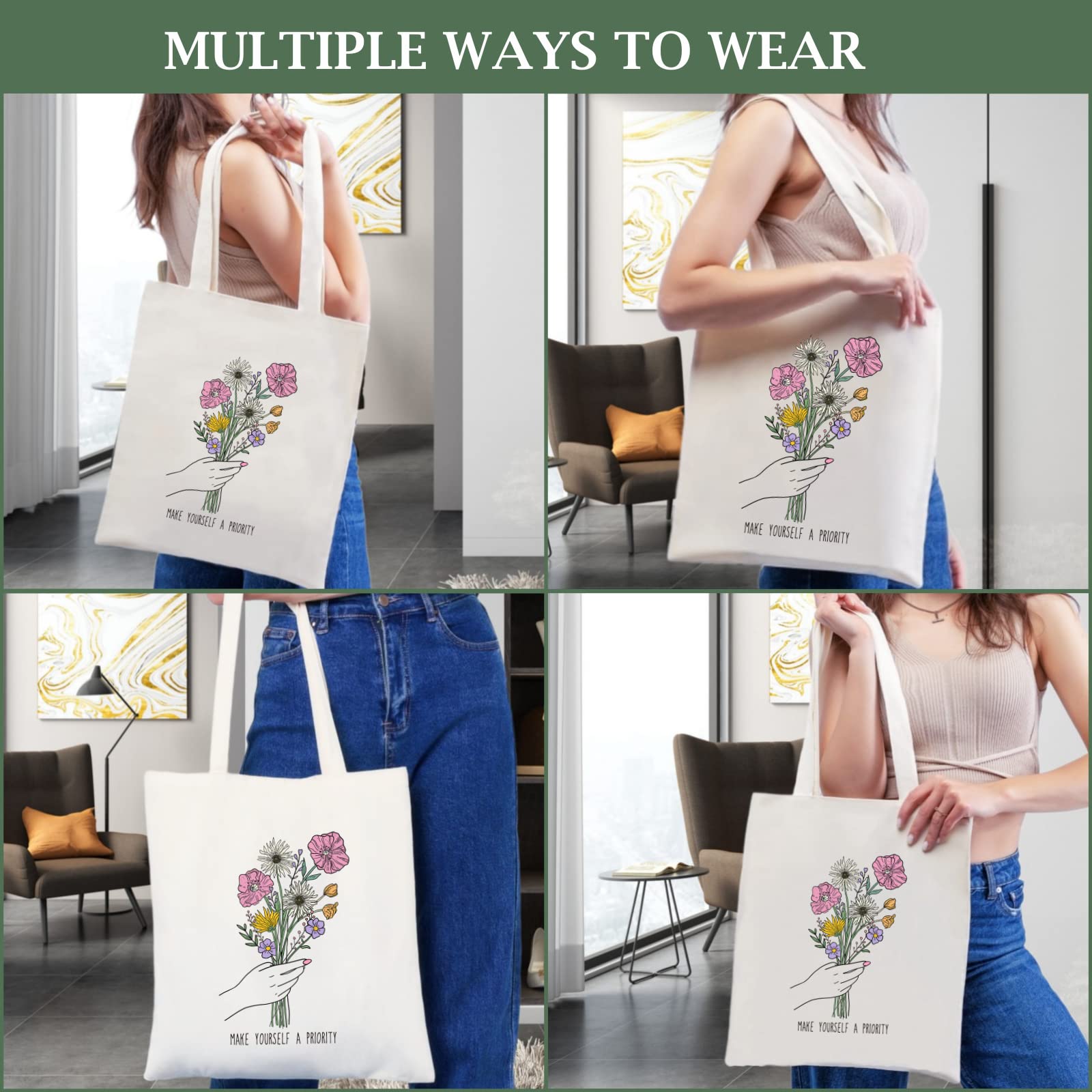 Andeiltech Reusable Canvas Tote Bag for Women - Cute Cat Print Shopping Grocery Bag with Inner Zipper Pocket | Eco-Friendly Gift for Women | Perfect for Shopping, Beach, Work & Daily Use