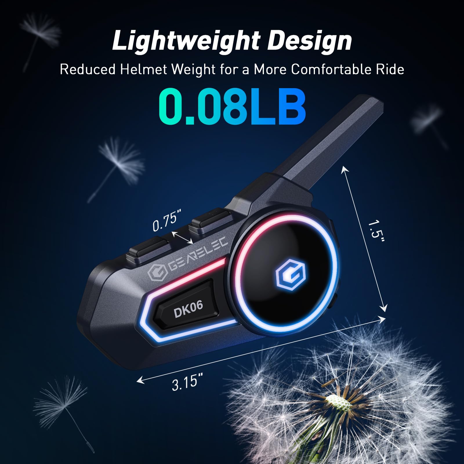 Gearelec V5.2 Motorcycle Bluetooth Headset - 2 Pack with FM Radio, IP65 Waterproof, Hi-Fi Speakers for Motorcycle Helmets | Perfect for Snowmobile & ATV Riders | Long Distance Communication & Music Streaming