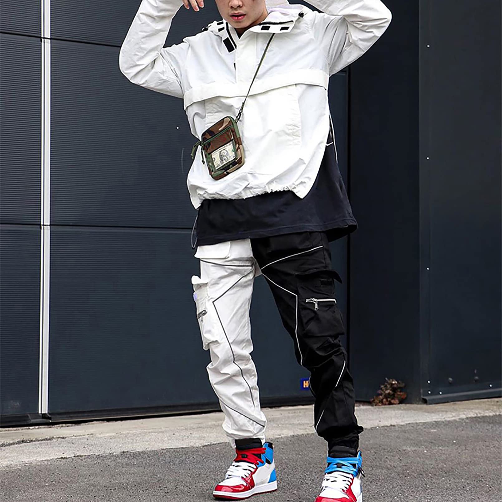 BOOMLEMON Men's Cargo Jogger Pants - Reflective Streetwear Tactical Pants with Multiple Pockets | Hip Hop Punk Style | Perfect for Gym, Running, Urban Fashion & Outdoor Activities