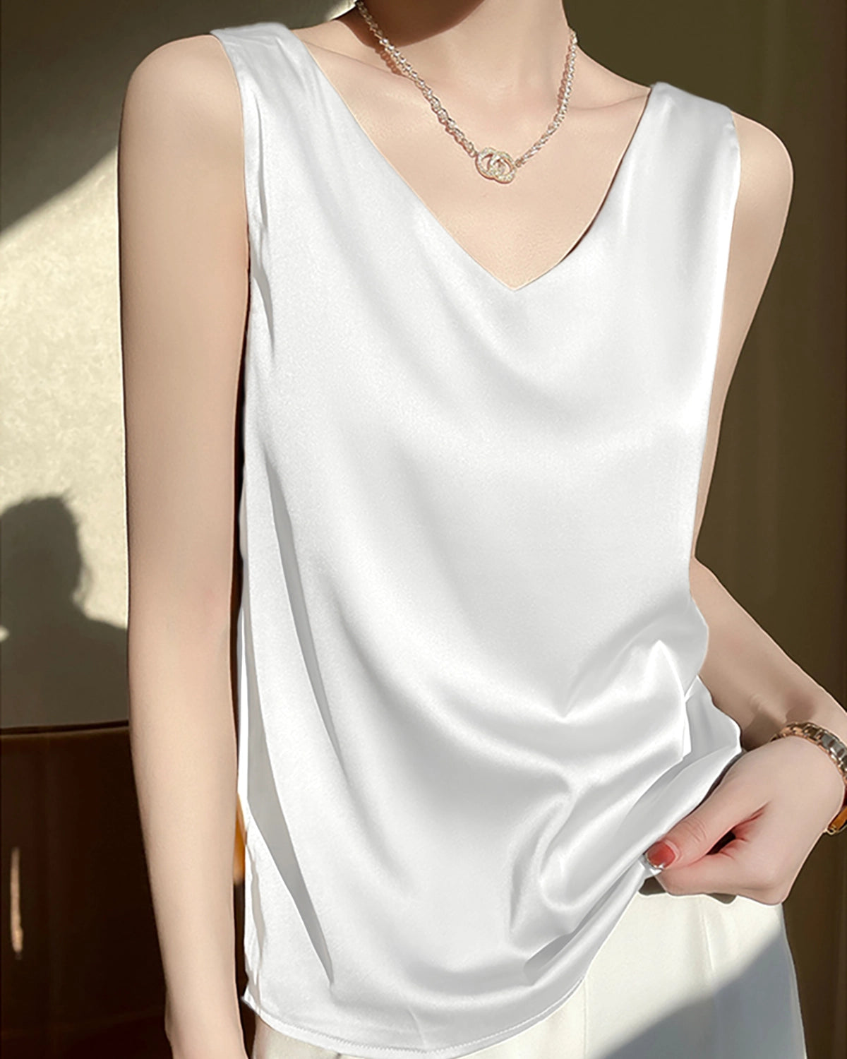 Women's V Neck Sleeveless Silk Blouse - Elegant Summer Tops for Work & Casual Wear - Perfect for Office, Date Night & Special Occasions
