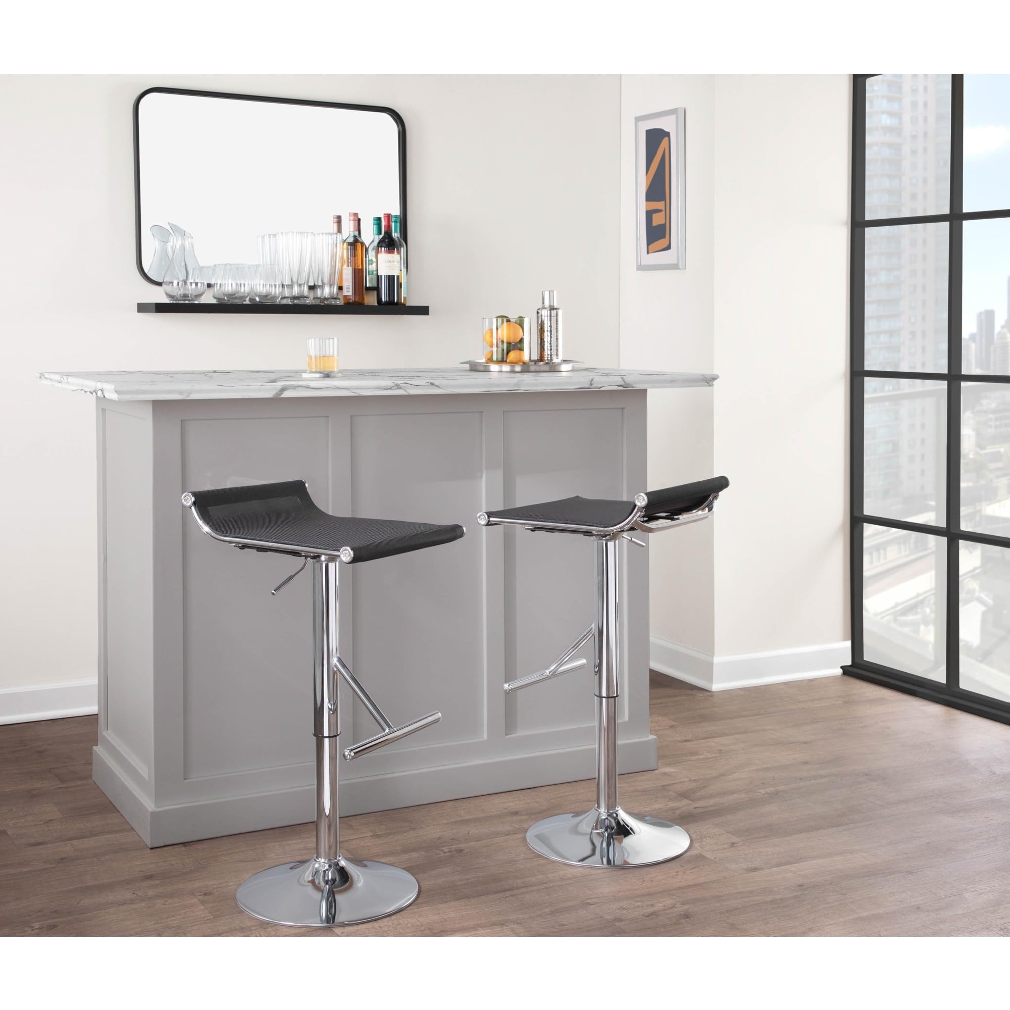 LumiSource Mirage Ale Adjustable Swivel Bar Stool - Chrome Metal Bar Chair with Height Adjustment for Kitchen, Dining, or Home Bar - Perfect for Modern and Industrial Decor