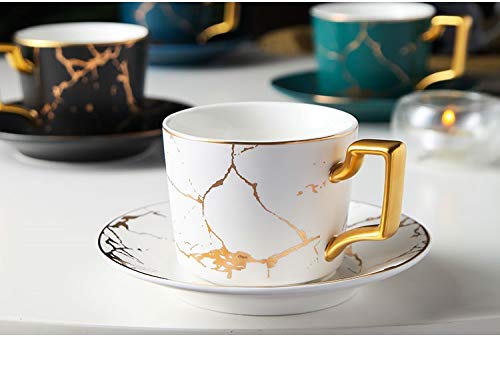 Premium Italian Marble Gold Trim Coffee Cup and Saucer Set - Elegant Ceramic Tea Cup for Afternoon Tea, Espresso & Cappuccino - 1 Cup & 1 Saucer (Milky White) - Perfect for Home, Cafe, and Gift Giving