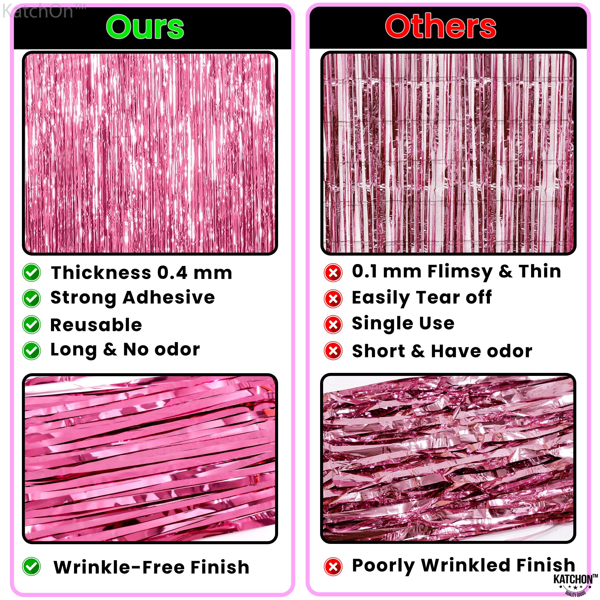 KatchOn Pink Foil Fringe Backdrop - XtraLarge 8x3.2 Feet (Pack of 2) | Party Decorations for Birthday, Baby Shower & Galentines Day | Pink Streamers, Photo Booth Background & Event Decor