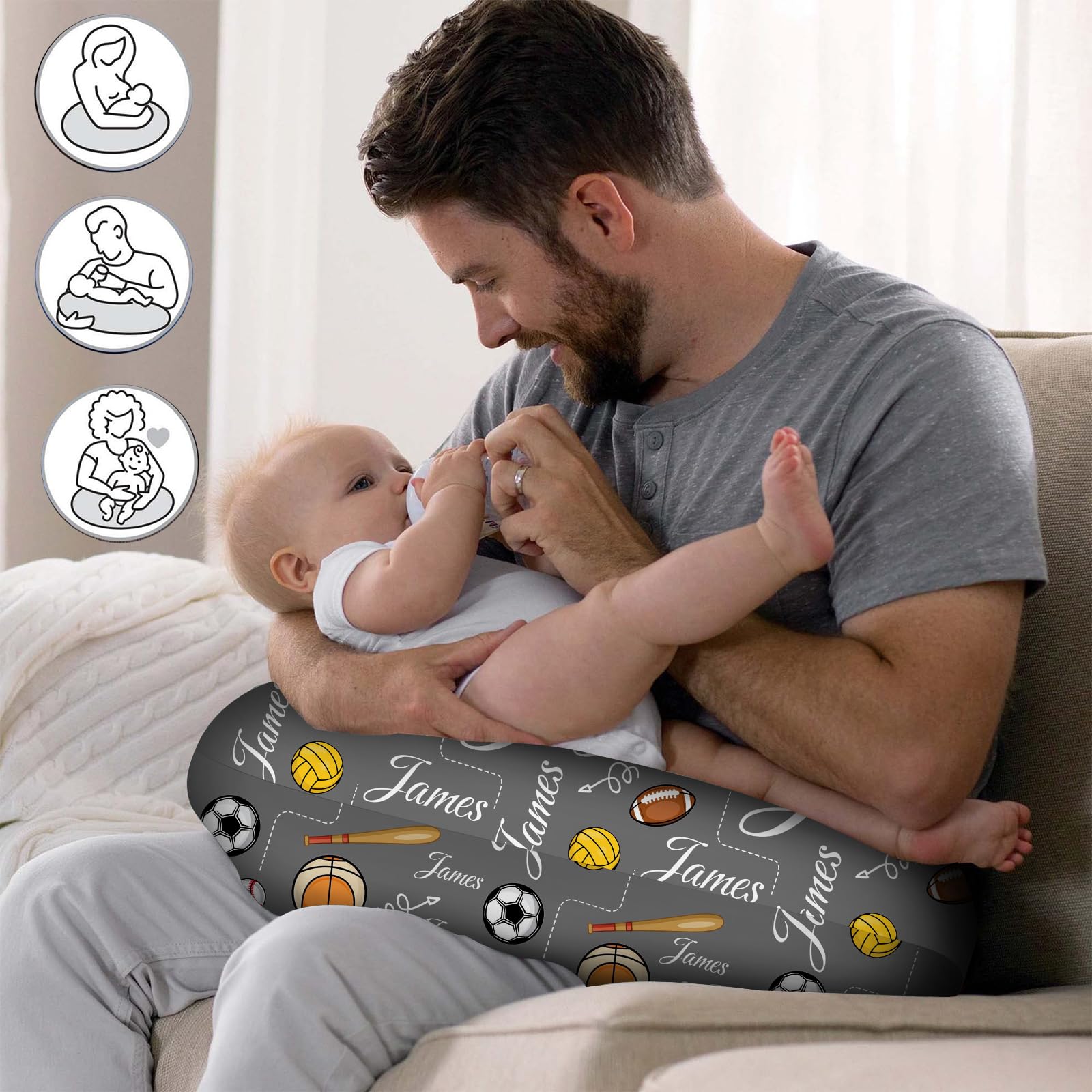 Personalized Baby Nursing Pillow Cover with Name - Sunflower Themed Custom Boy & Girl Gift for Breastfeeding, Newborn Shower & Nursery Decor