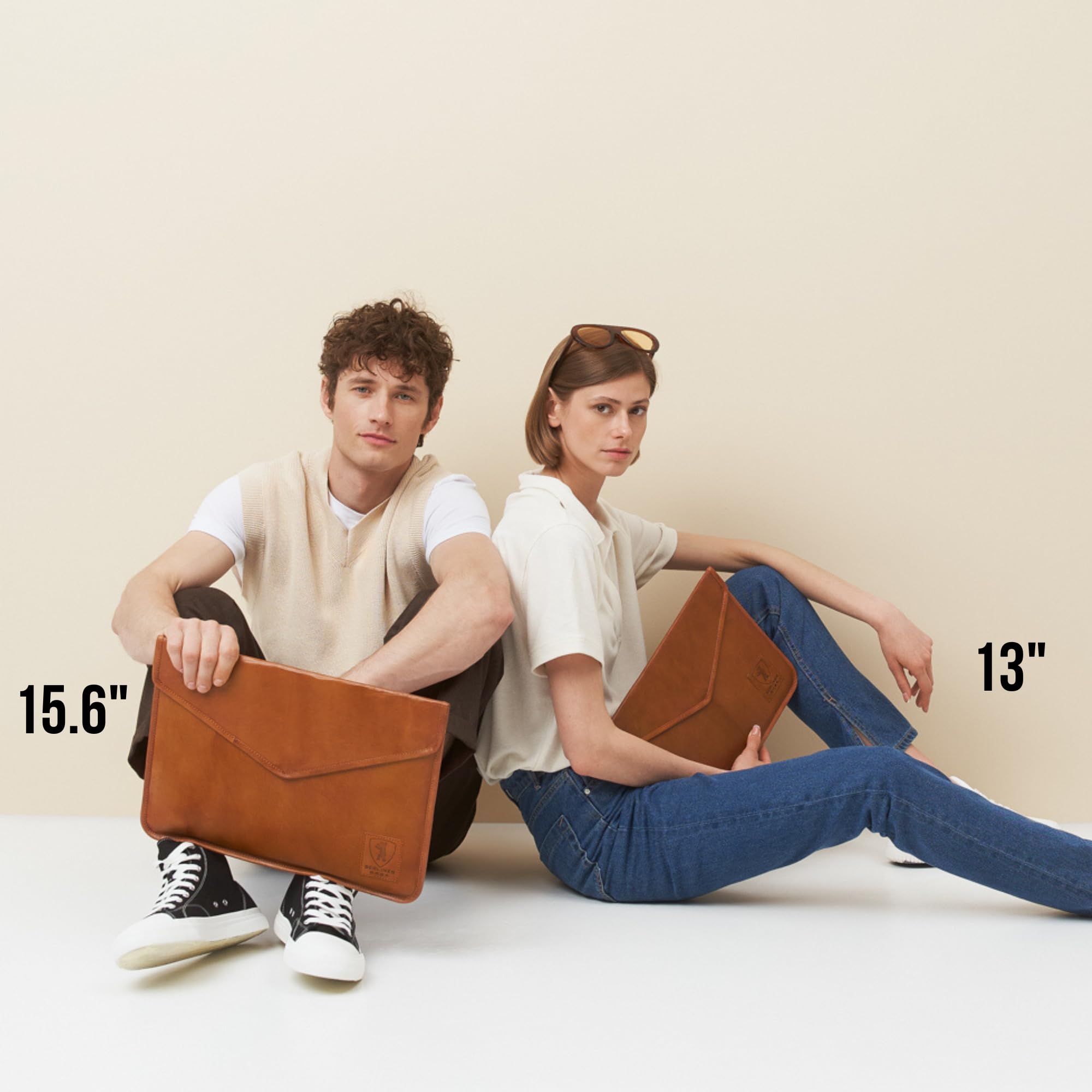 BERLINER BAGS Vintage Leather Laptop Sleeve for 13-14 Inch MacBook & Notebook - Brown Genuine Leather Protective Case | Perfect for Office, Travel & College