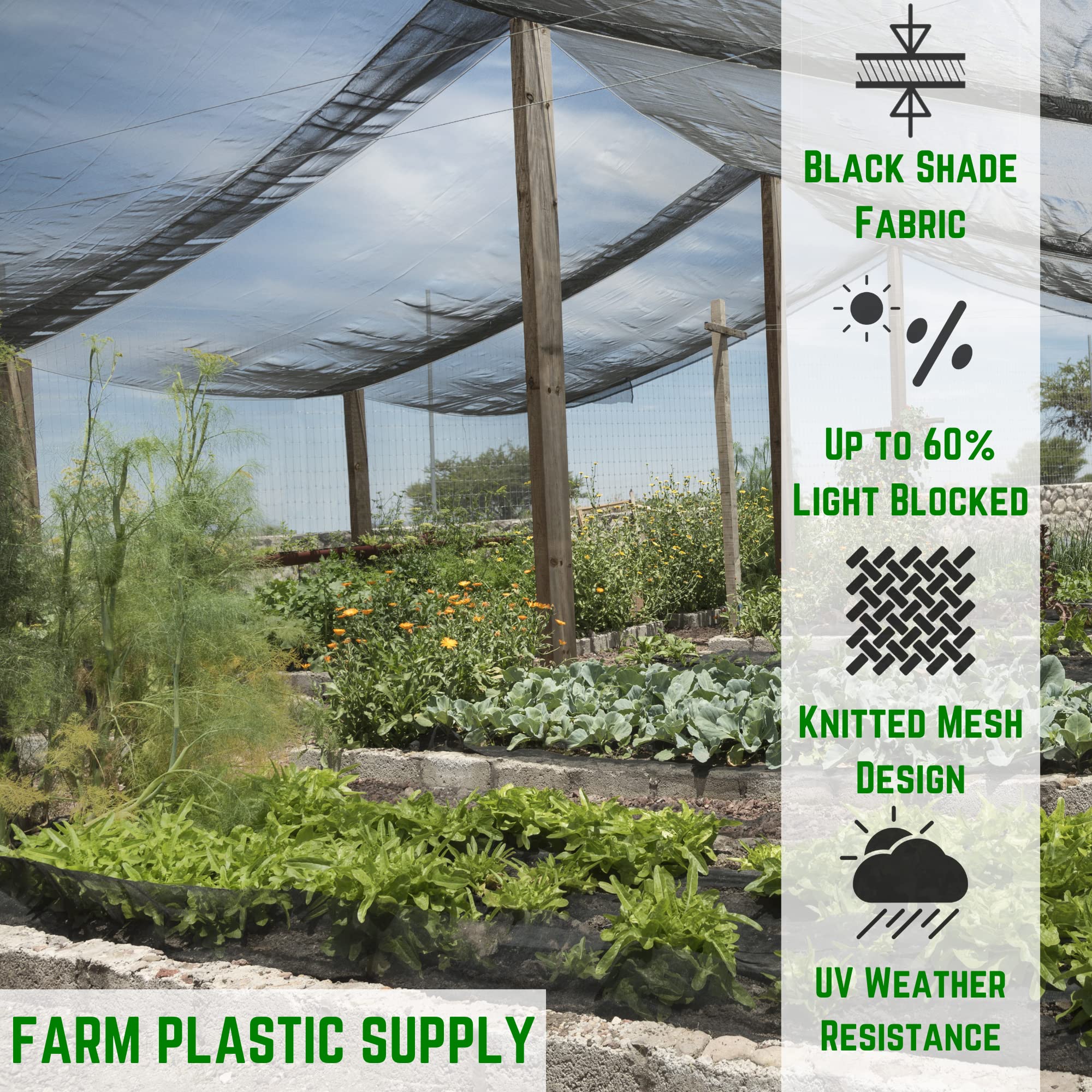 60% Black Shade Cloth 12' x 30' - UV Resistant Mesh Fabric for Garden Privacy Fence, Plant Shade Cover, Wind Screen & Outdoor Shade Solutions - Perfect for Patio, Greenhouse & Backyard Privacy