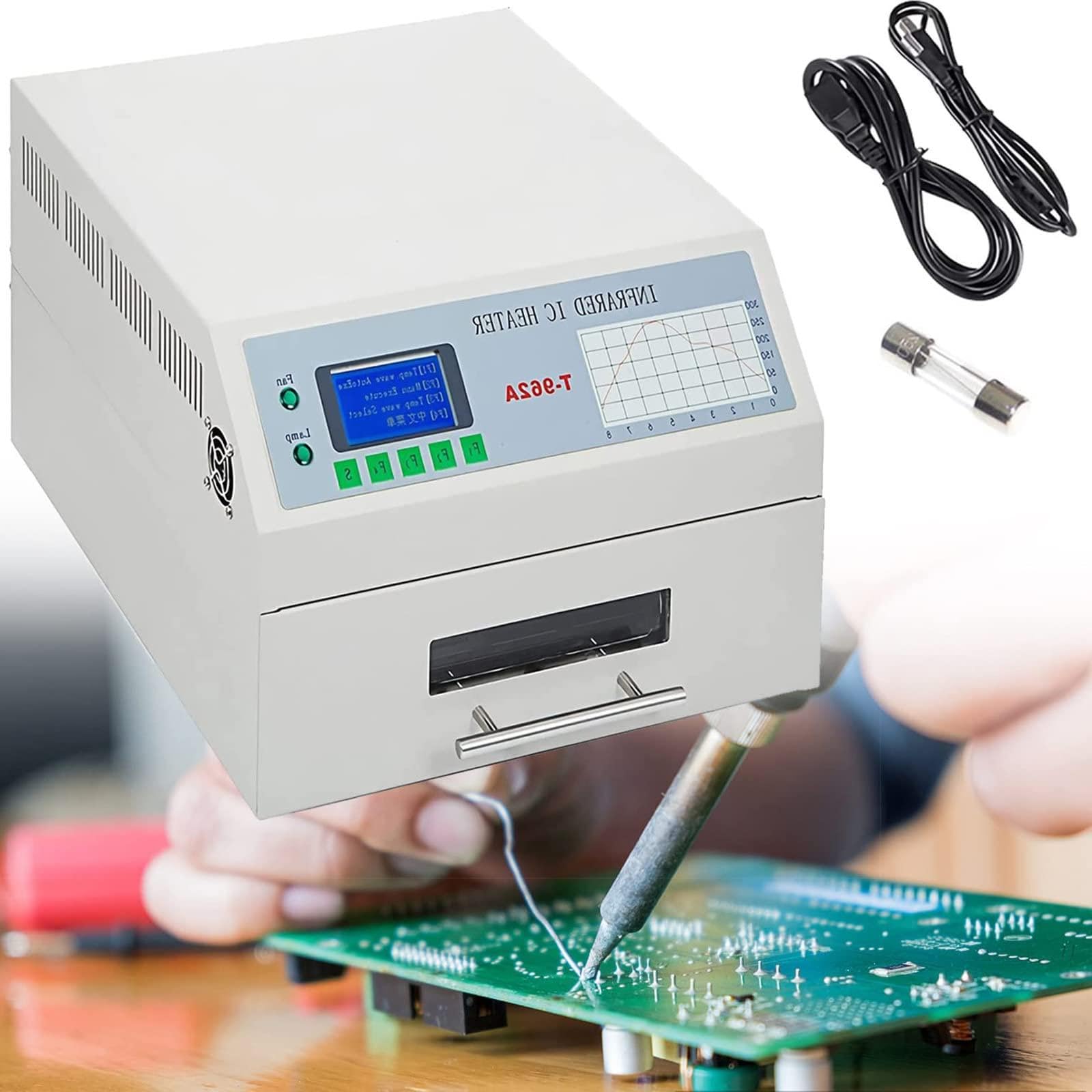 T-962A 1500W Large Body Intelligent Reflow Oven with Hot Air Circulation - Professional SMT Soldering Machine for PCB Assembly, Prototyping & Production Line | Perfect for Electronics Manufacturing, DIY Projects & Repair Workshops