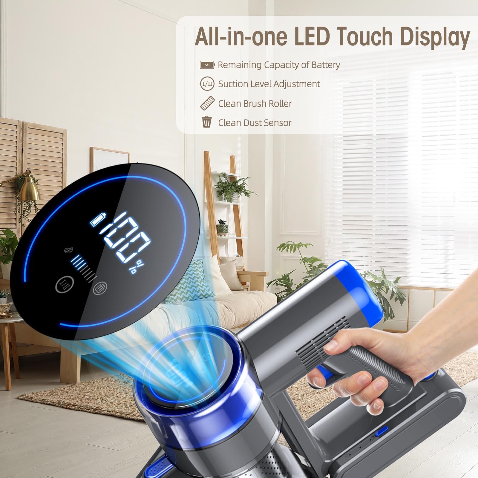 Powerful 33KPa/400W Cordless Stick Vacuum Cleaner with 45Min Detachable Battery - 6-in-1 Lightweight Vacuum for Hardwood Floors, Pet Hair & Carpets | Perfect for Home Cleaning & Pet Owners