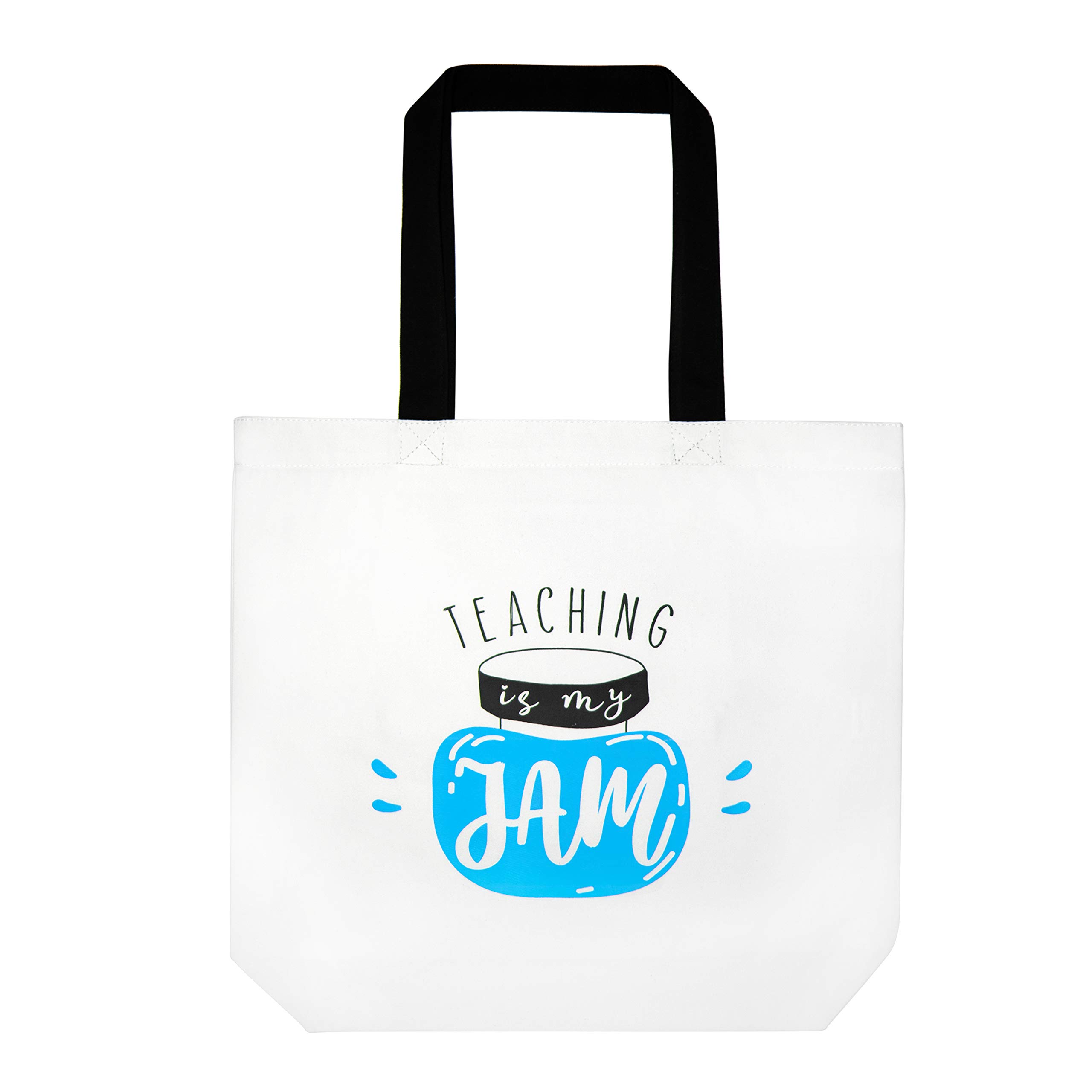 ELEGANTPARK Cotton Canvas Tote Bag for Women - Teacher Appreciation Gift, Valentine's Day, Graduation & Birthday Present with Pocket - White Shoulder Bag with Black Handle | Perfect for School, Work, Shopping & Daily Use