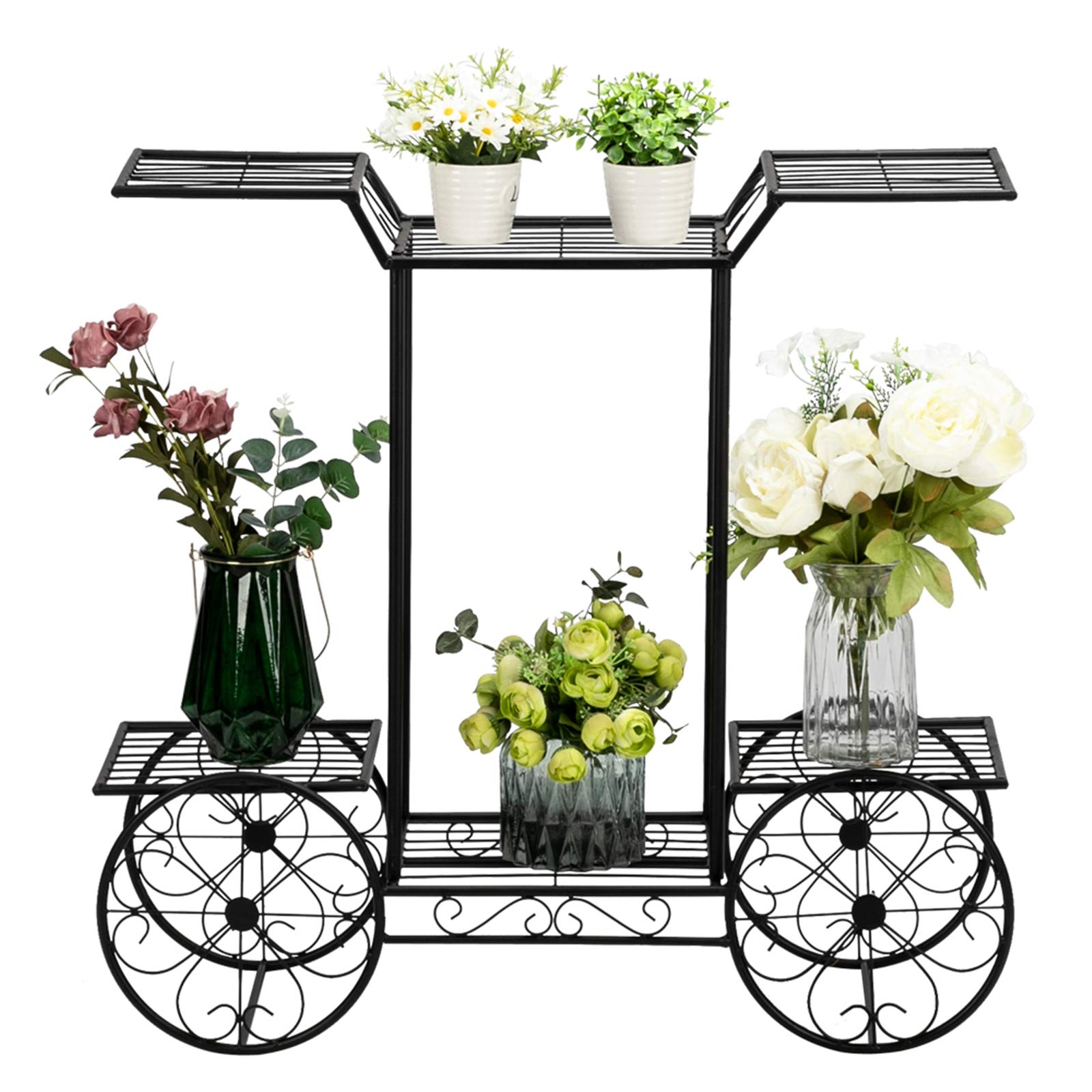 WEI WEI GLOBAL Metal Car-Shaped Flower Pot Stand - 6 Tier Plant Holder Display Shelf for Indoor & Outdoor Plants - Perfect for Home, Garden, Office Decor and Gift Ideas
