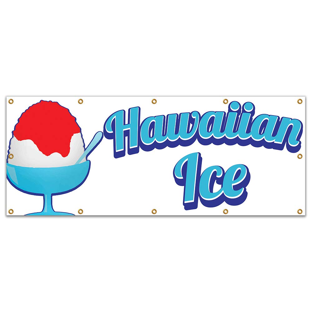 Hawaiian Ice 120-Inch Vinyl Banner for Concession Stands & Food Trucks - Single-Sided, Weatherproof - Perfect for Outdoor Events, Beach Parties & Summer Festivals
