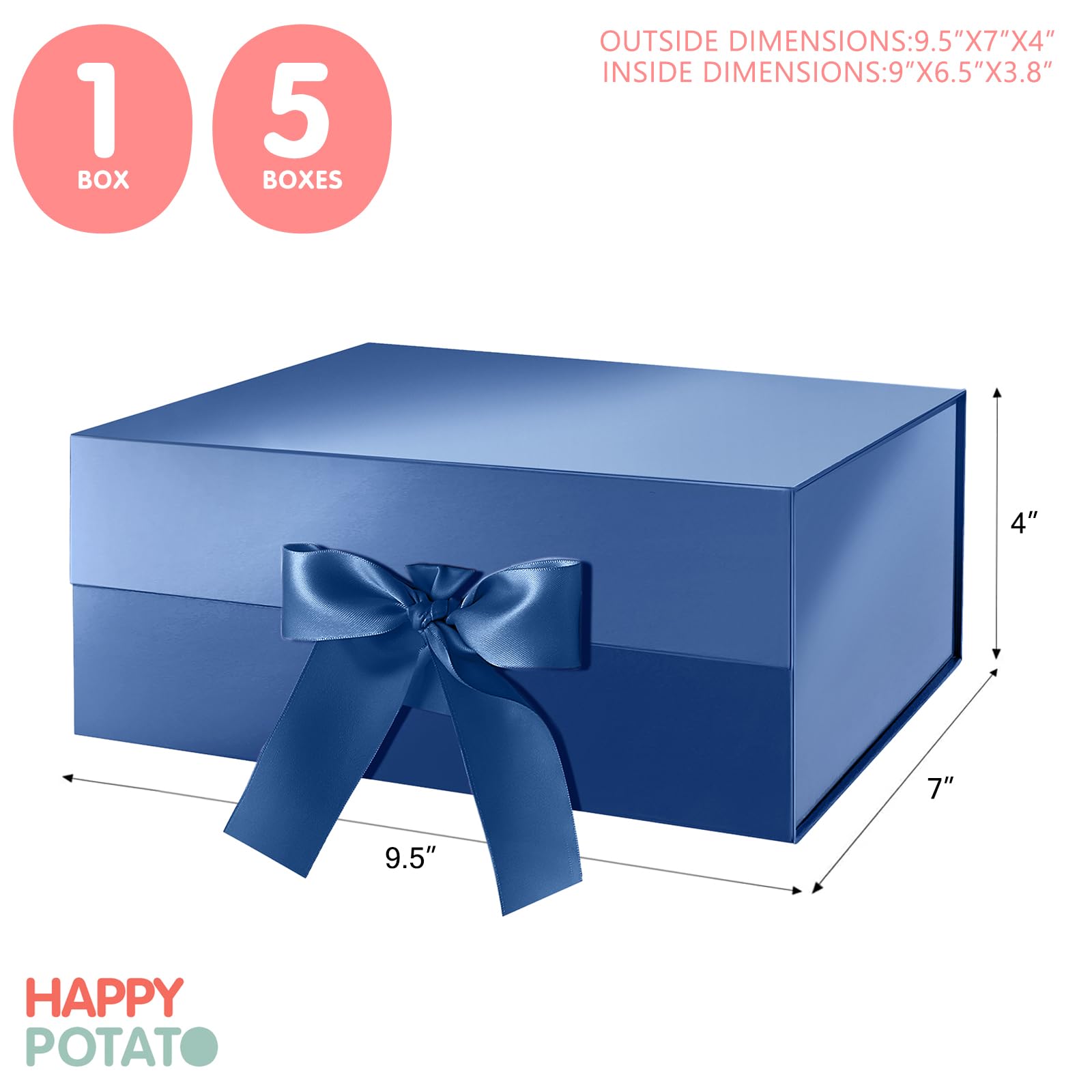 Premium Blue Magnetic Gift Box with Lid - 9x6.5x3.8 Inches Glossy Finish - Perfect for Groomsman Proposals, Wedding Favors, Birthday & Anniversary Presents - Elegant Ribbon Decorated Present Box for Special Occasions