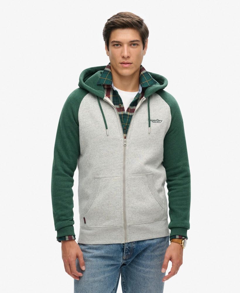 Superdry Men's Essential Baseball Zip Hoodie Sweatshirt - Comfortable Casual Pullover for Streetwear, Gym & Outdoor Activities