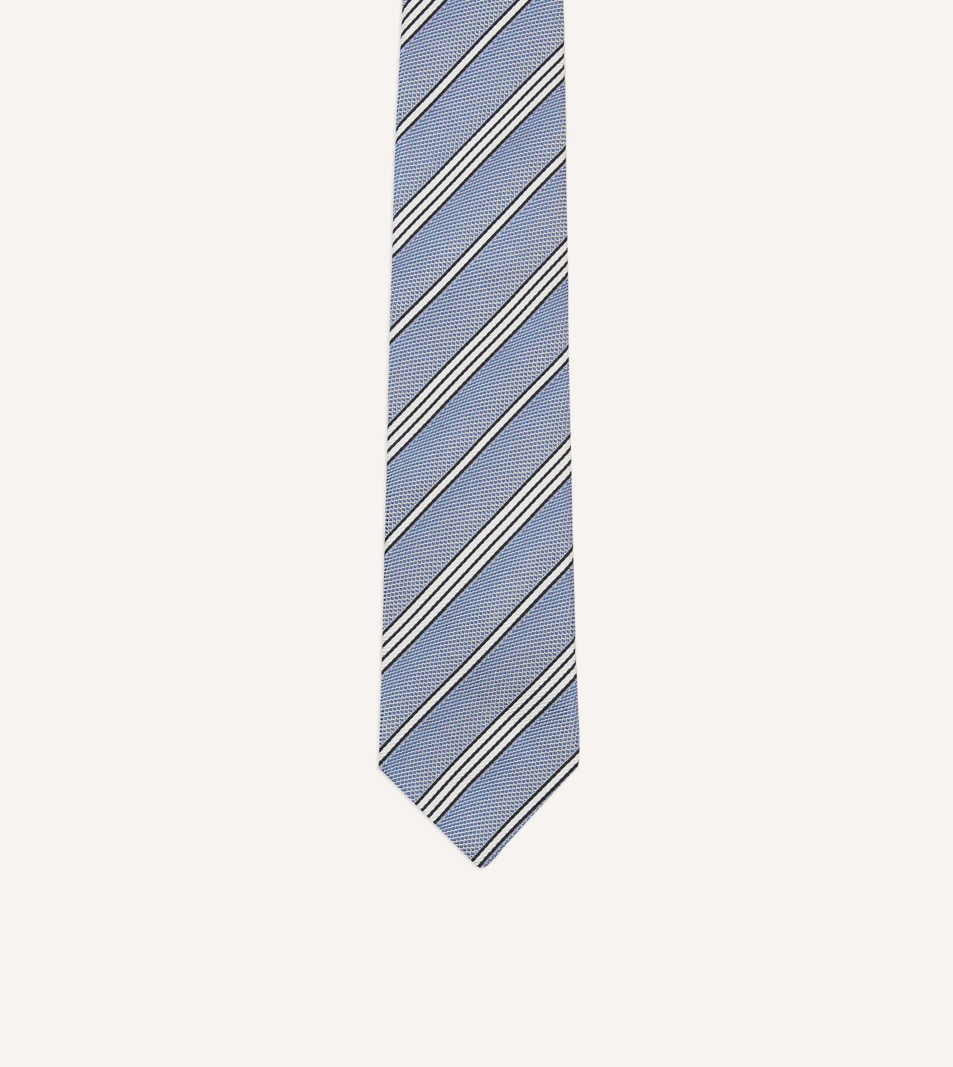 Premium Navy Blue & Ecru Twill Stripe Silk Grenadine Tie for Men - Classic Business & Formal Occasions, Weddings & Office Wear